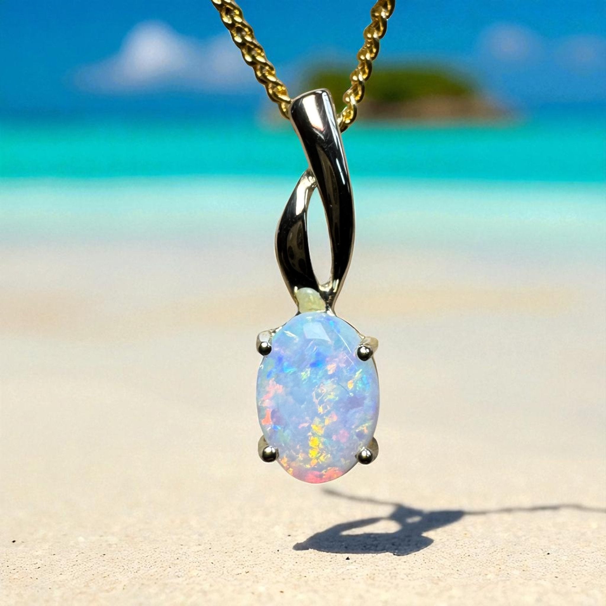 Colours of Coober Radiance ~ 9ct Solid Gold 0.9ct Coober Pedy Opal Pendant