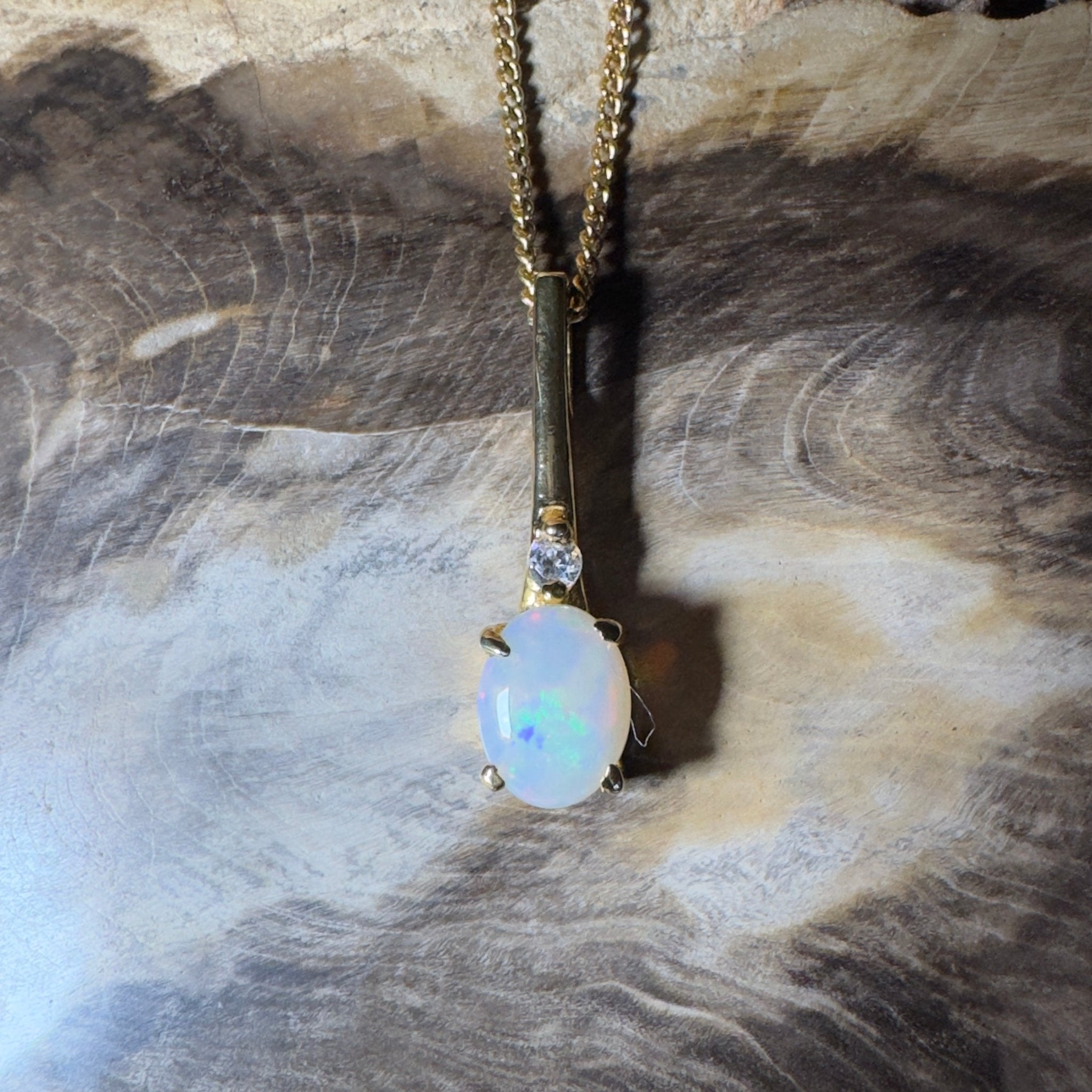 Coober Glow Heart ~ 0.8ct Coober Pedy Opal Gold Coated 925 Silver Pendant