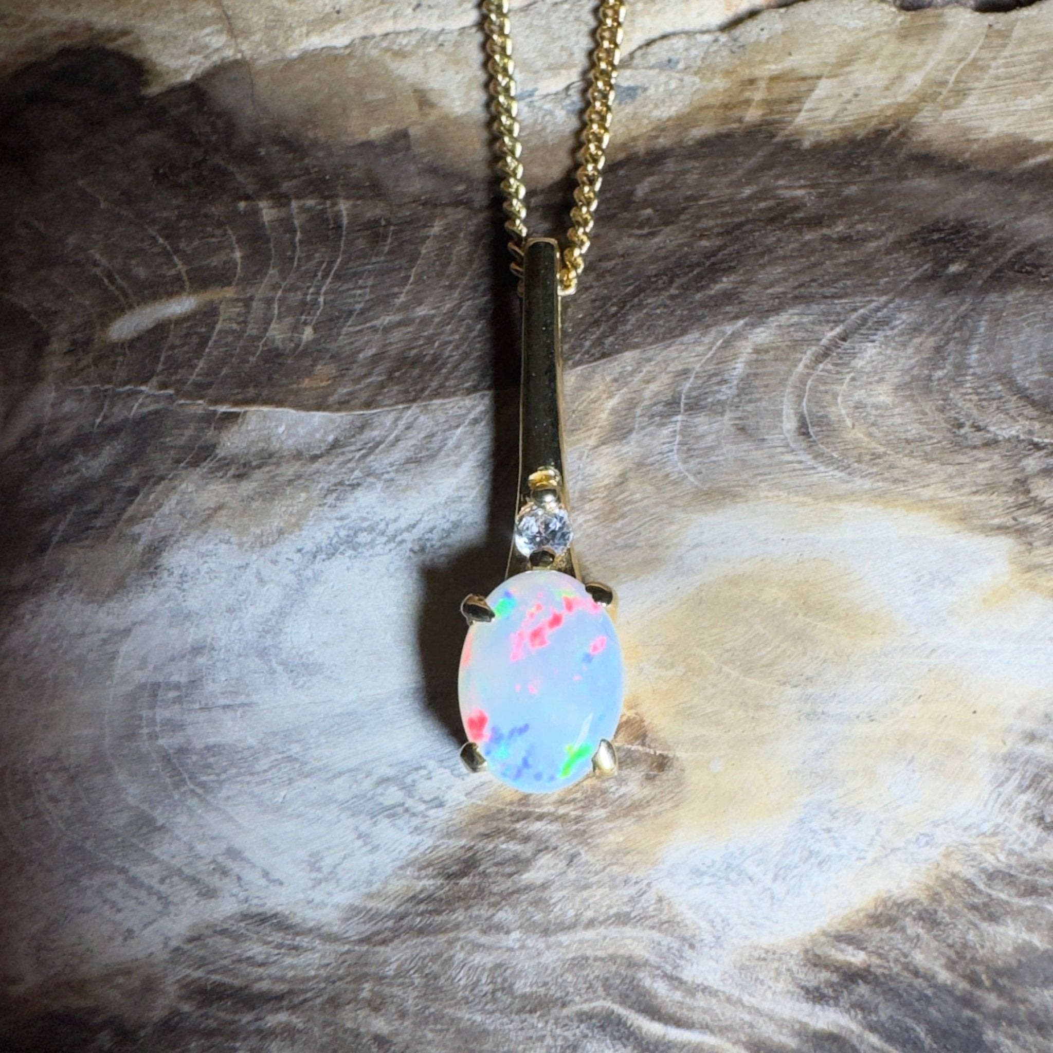 Coober Glow Heart ~ 0.8ct Coober Pedy Opal Gold Coated 925 Silver Pendant