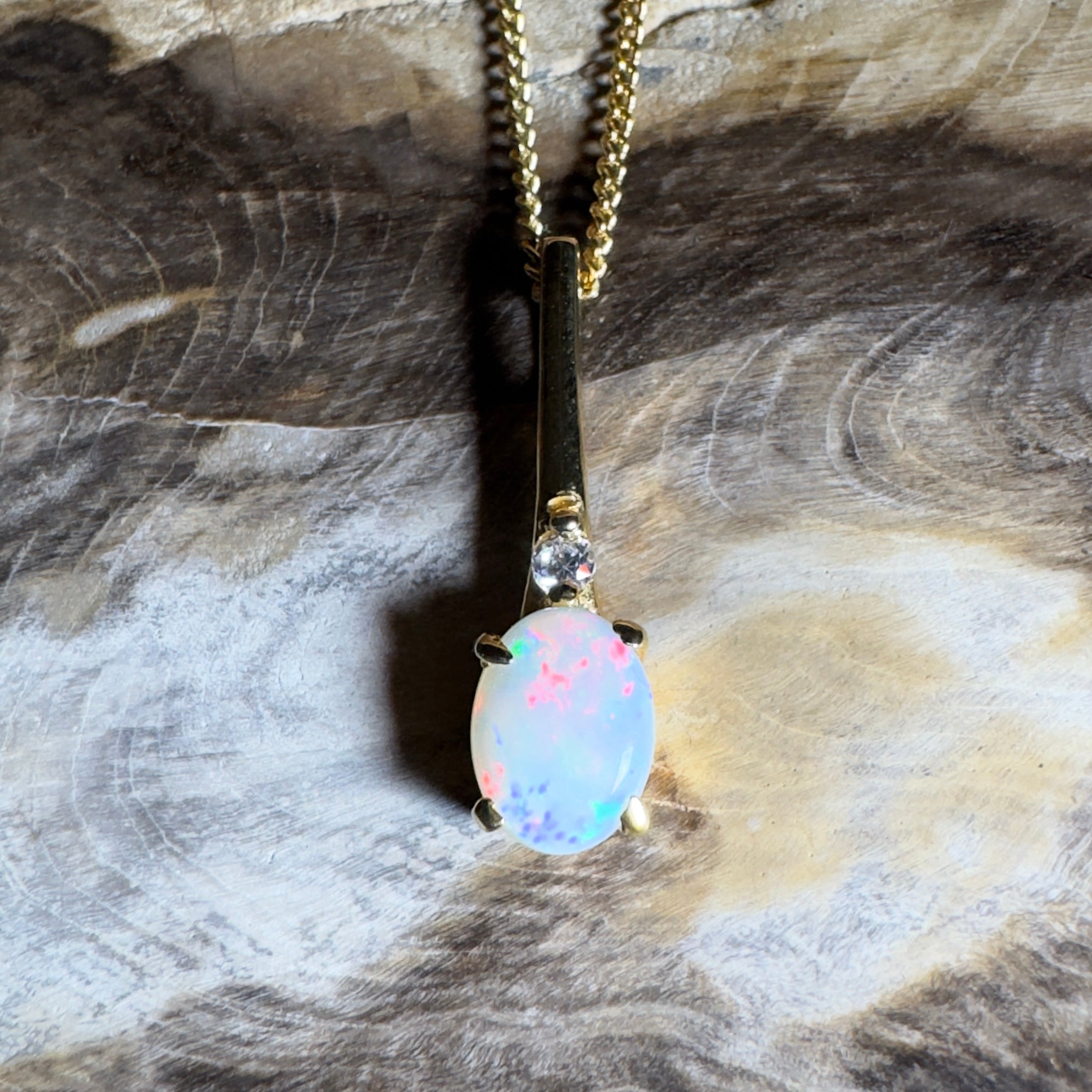 Coober Glow Heart ~ 0.8ct Coober Pedy Opal Gold Coated 925 Silver Pendant