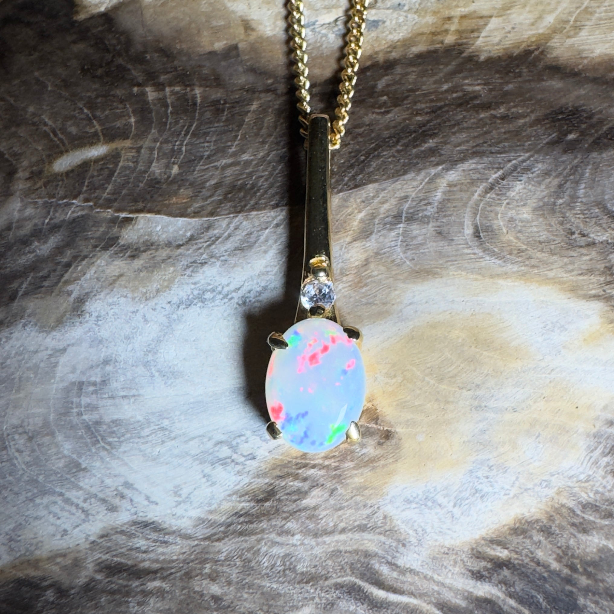 Coober Glow Heart ~ 0.8ct Coober Pedy Opal Gold Coated 925 Silver Pendant