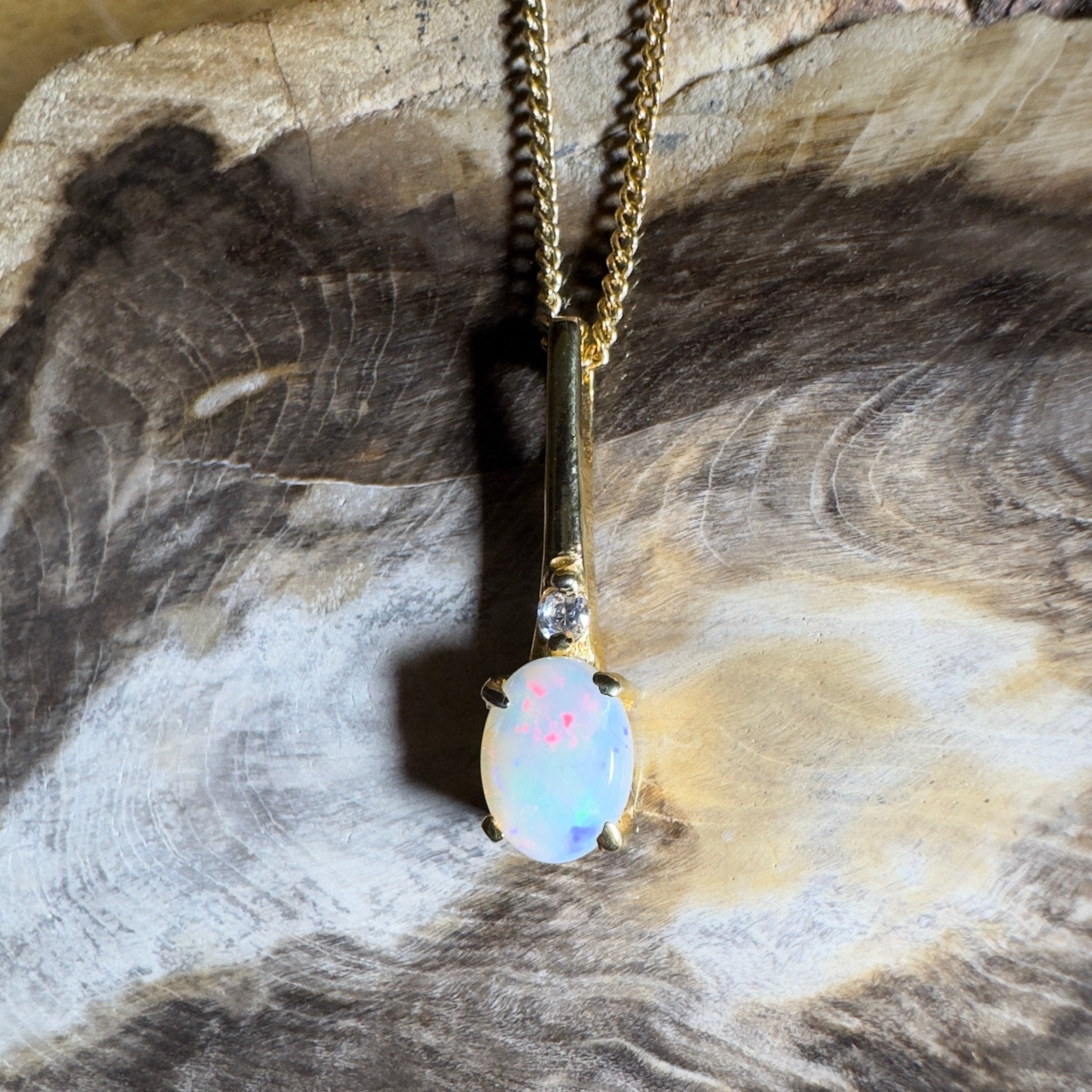 Coober Glow Heart ~ 0.8ct Coober Pedy Opal Gold Coated 925 Silver Pendant