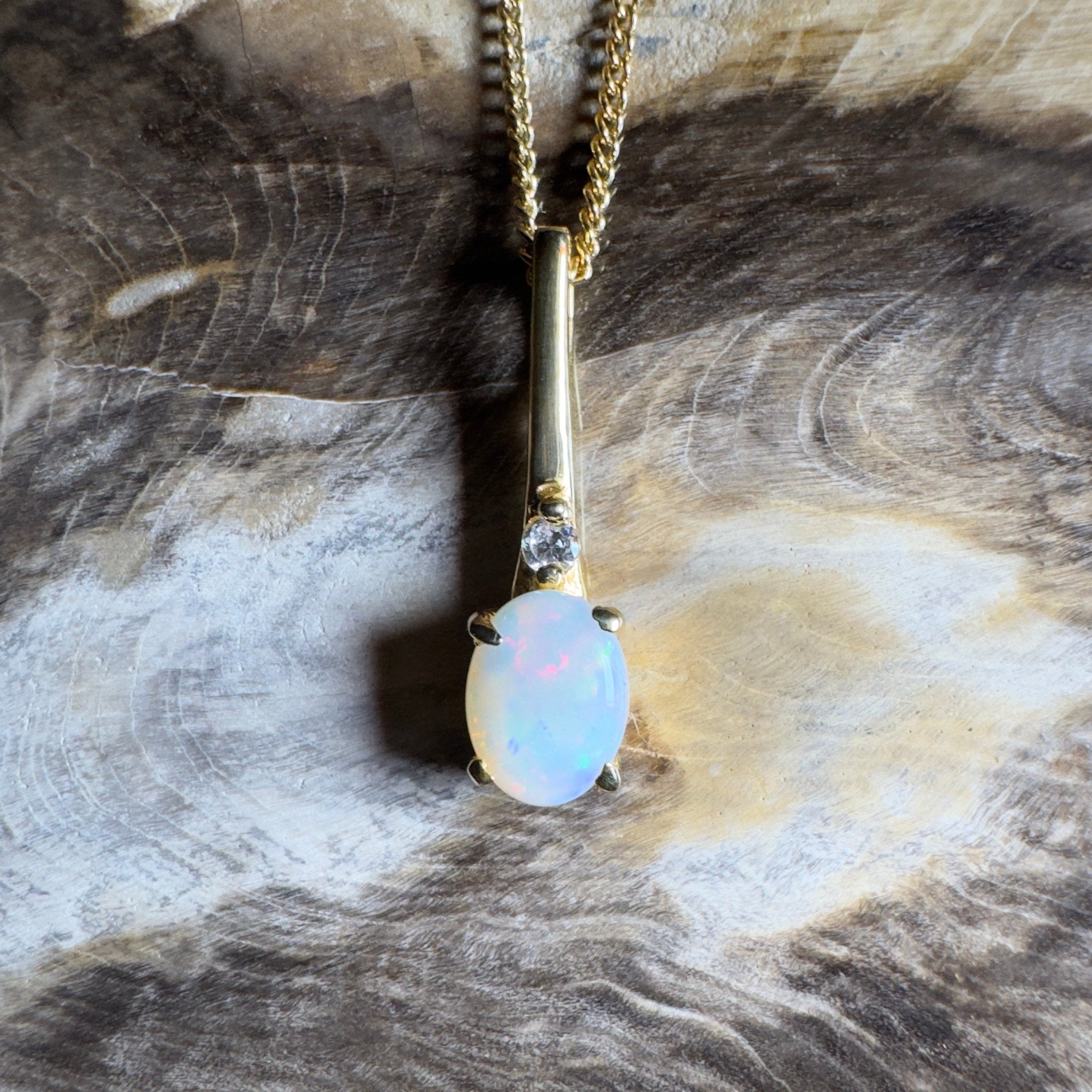 Coober Glow Heart ~ 0.8ct Coober Pedy Opal Gold Coated 925 Silver Pendant