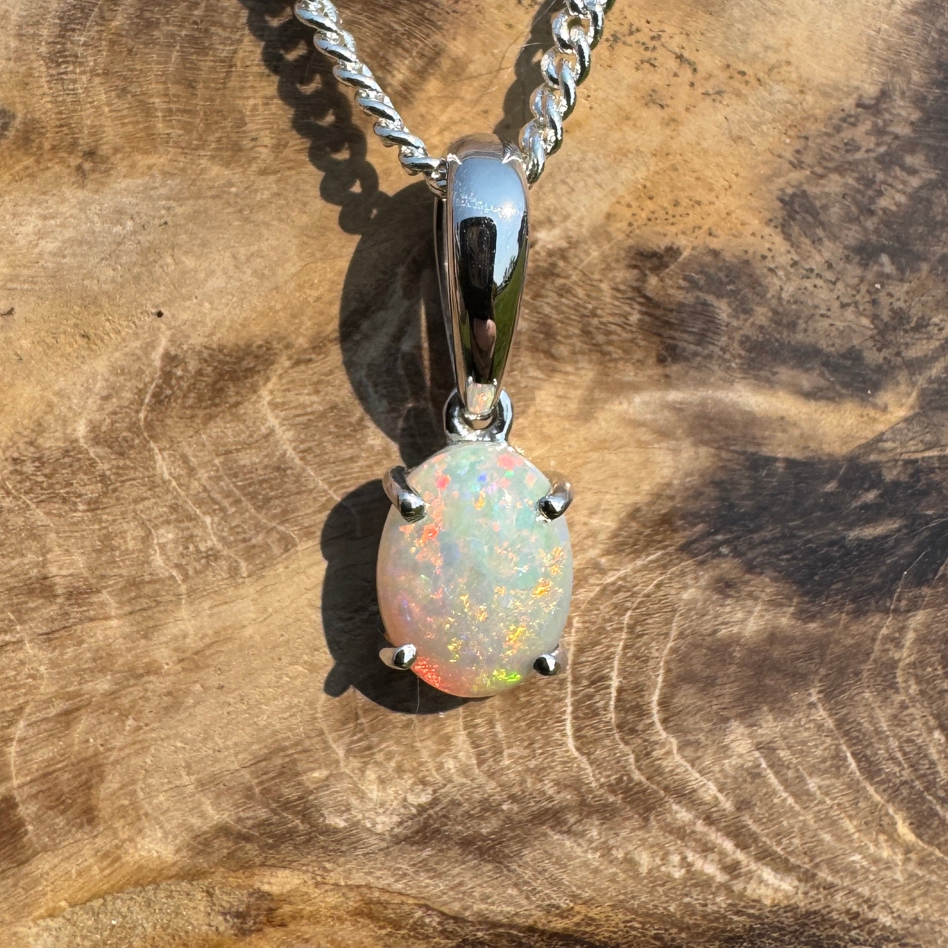 Coober Kaleidoscope – Solid 0.8ct Opal 925 Sterling Silver Pendant Necklace