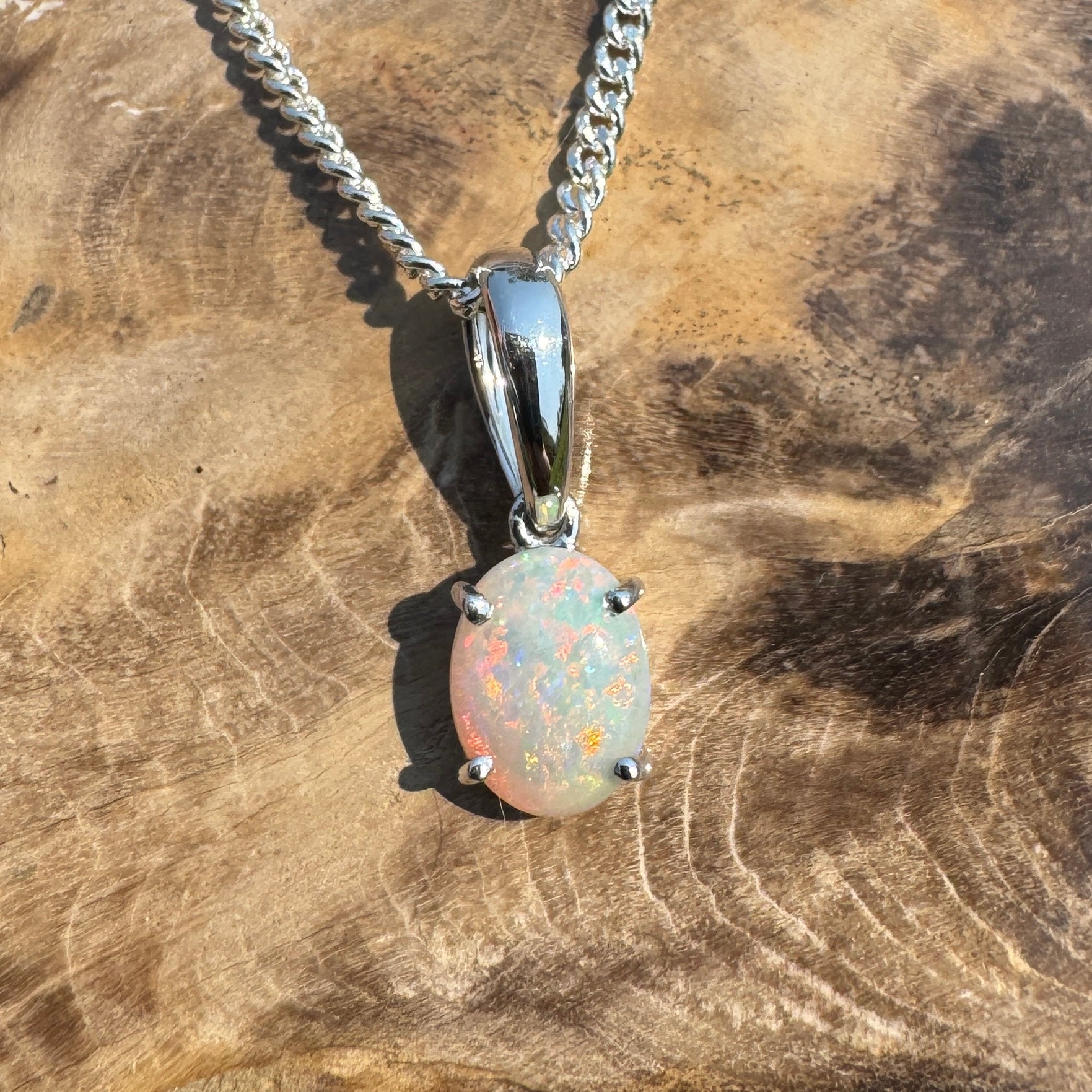 Coober Kaleidoscope – Solid 0.8ct Opal 925 Sterling Silver Pendant Necklace