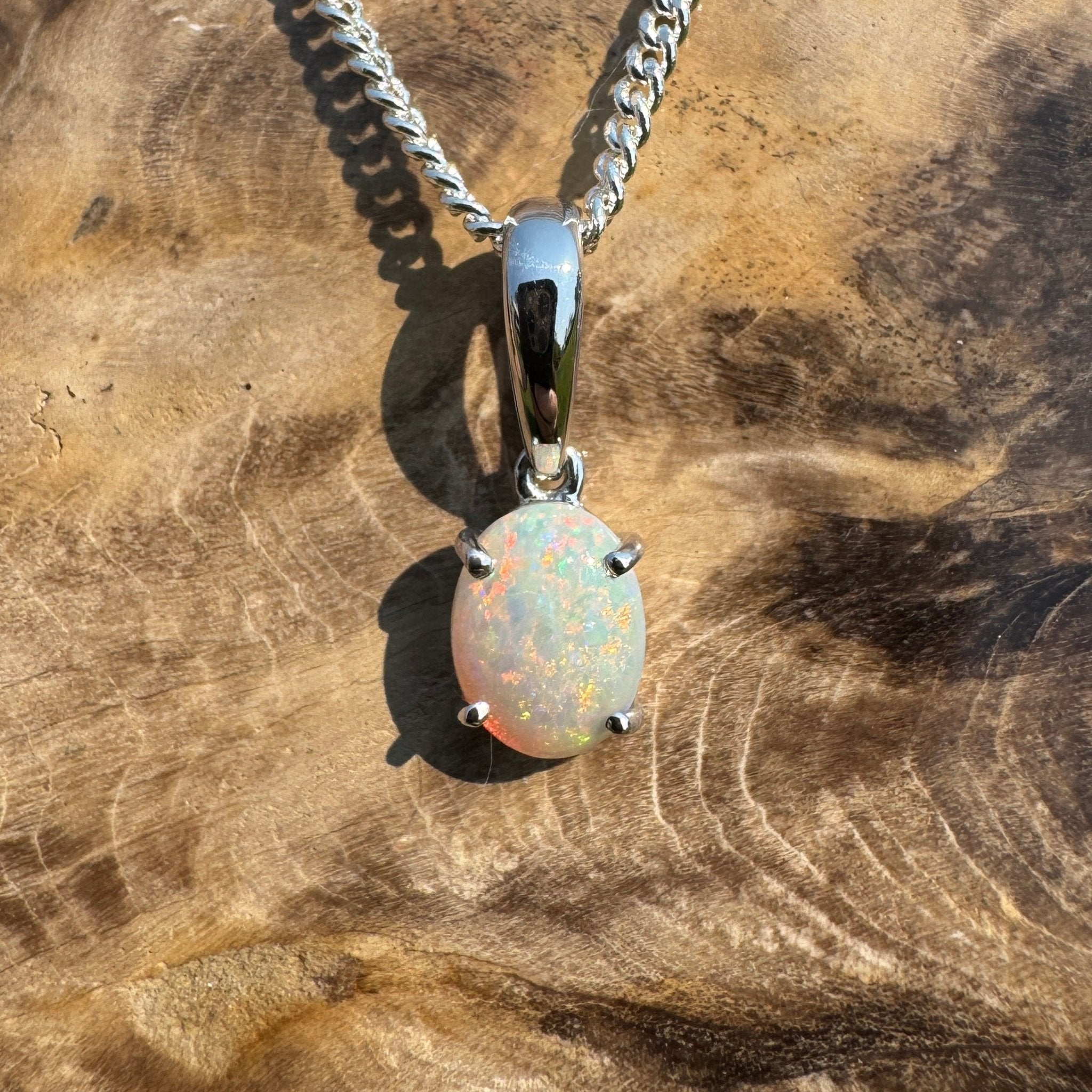 Coober Kaleidoscope – Solid 0.8ct Opal 925 Sterling Silver Pendant Necklace