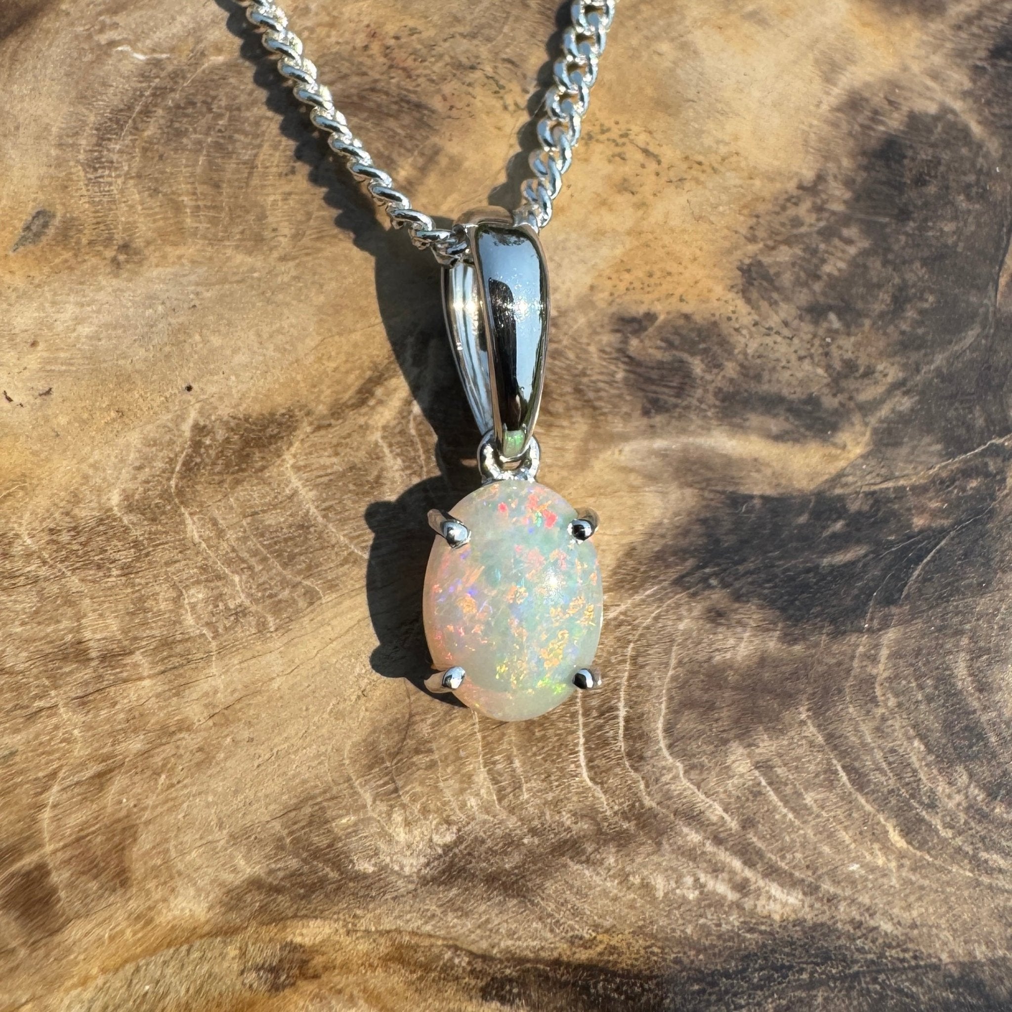 Coober Kaleidoscope – Solid 0.8ct Opal 925 Sterling Silver Pendant Necklace