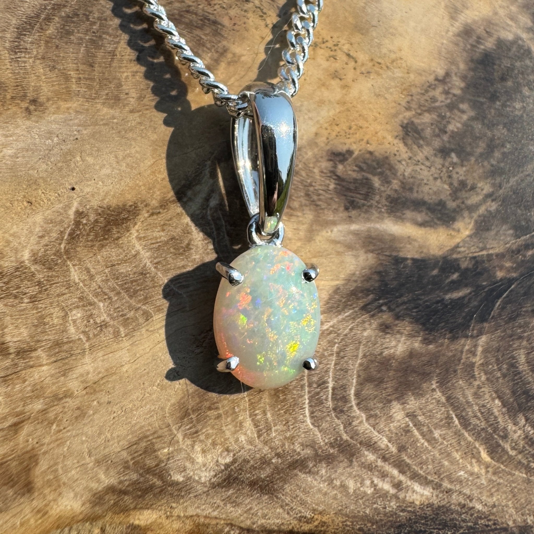 Coober Kaleidoscope – Solid 0.8ct Opal 925 Sterling Silver Pendant Necklace