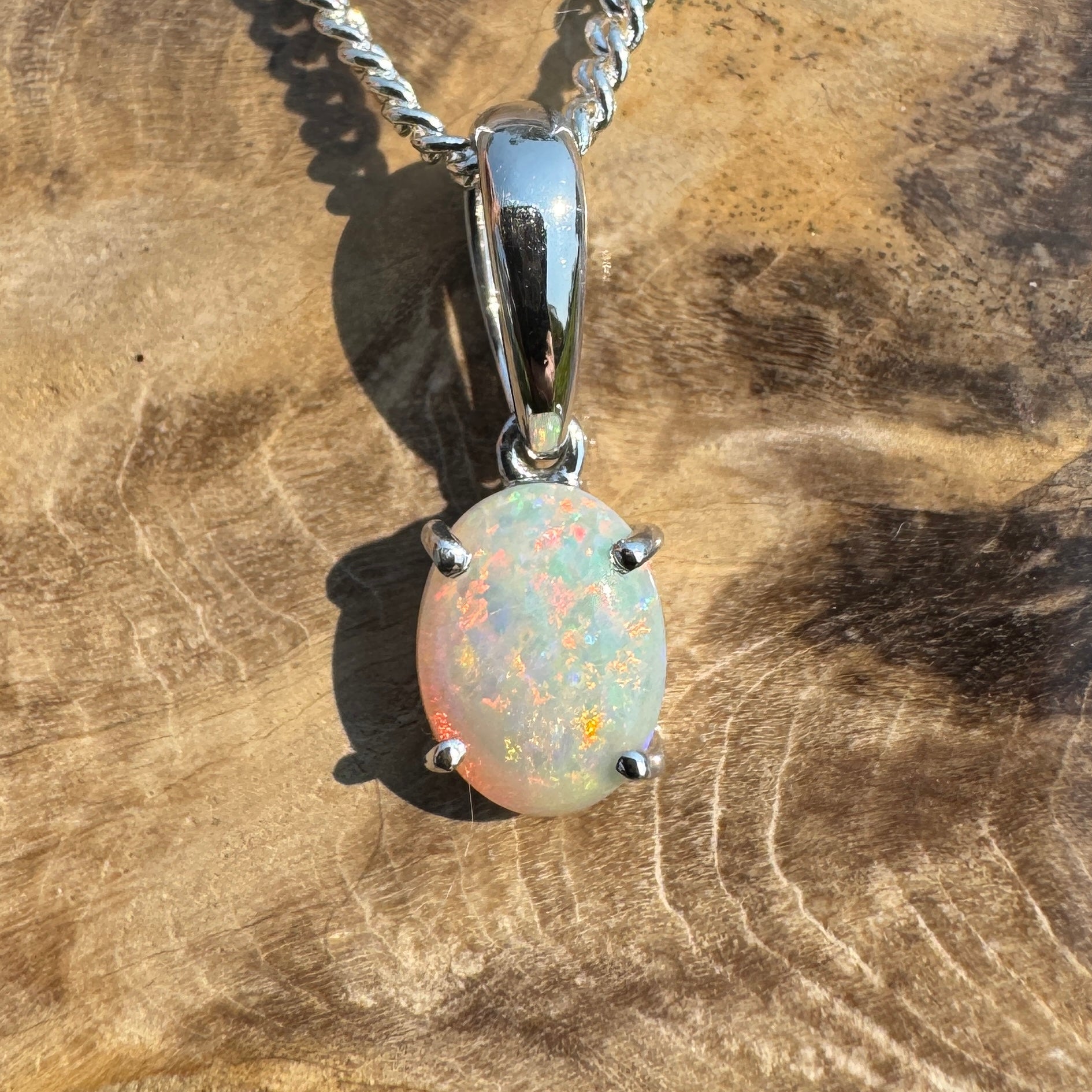 Coober Kaleidoscope – Solid 0.8ct Opal 925 Sterling Silver Pendant Necklace
