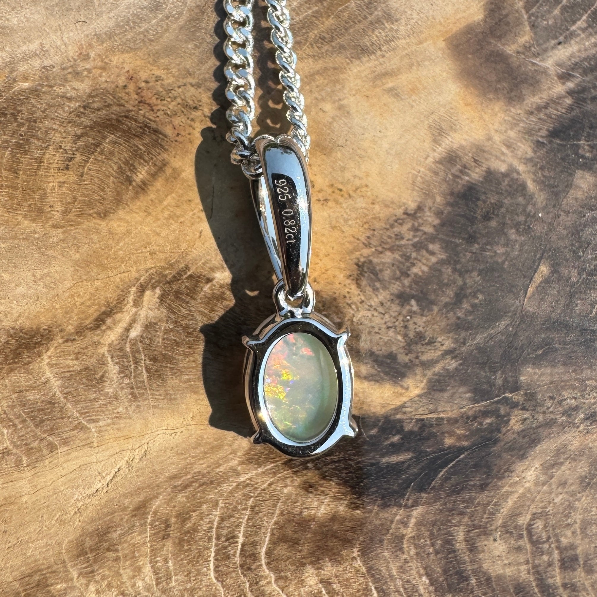 Coober Kaleidoscope – Solid 0.8ct Opal 925 Sterling Silver Pendant Necklace