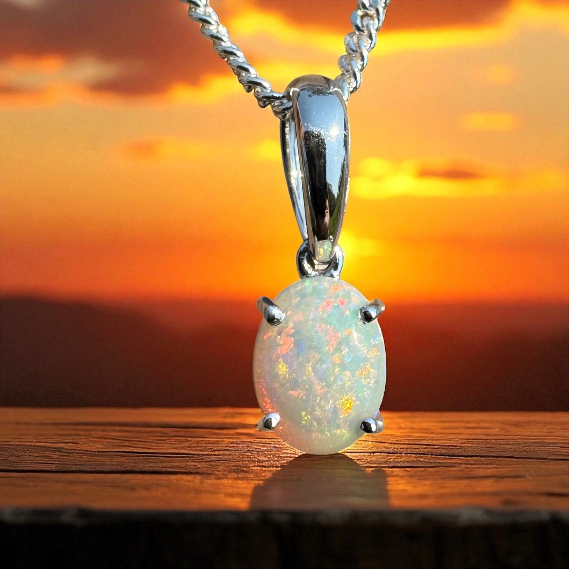 Coober Kaleidoscope – Solid 0.8ct Opal 925 Sterling Silver Pendant Necklace