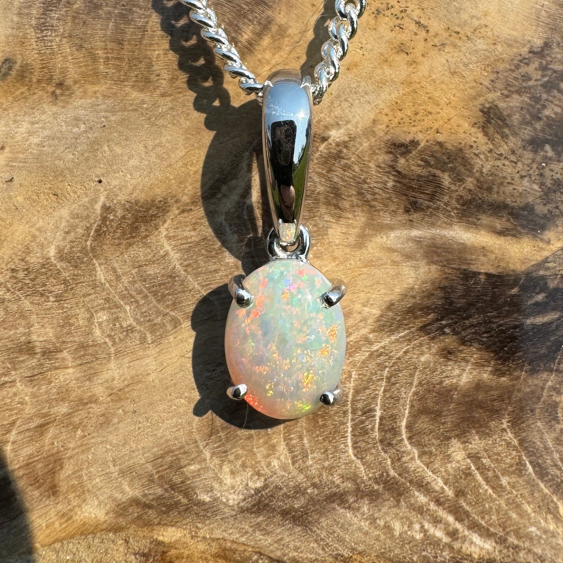 Coober Kaleidoscope – Solid 0.8ct Opal 925 Sterling Silver Pendant Necklace