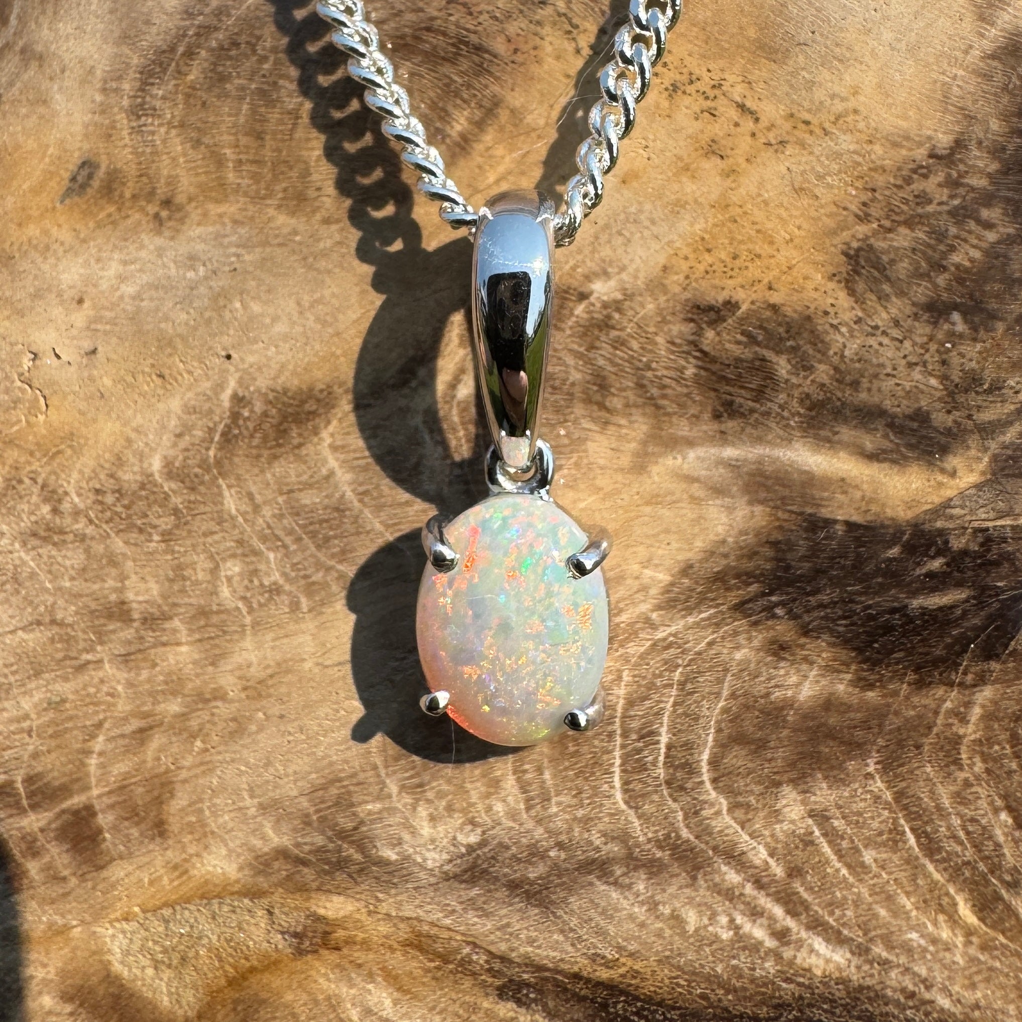 Coober Kaleidoscope – Solid 0.8ct Opal 925 Sterling Silver Pendant Necklace