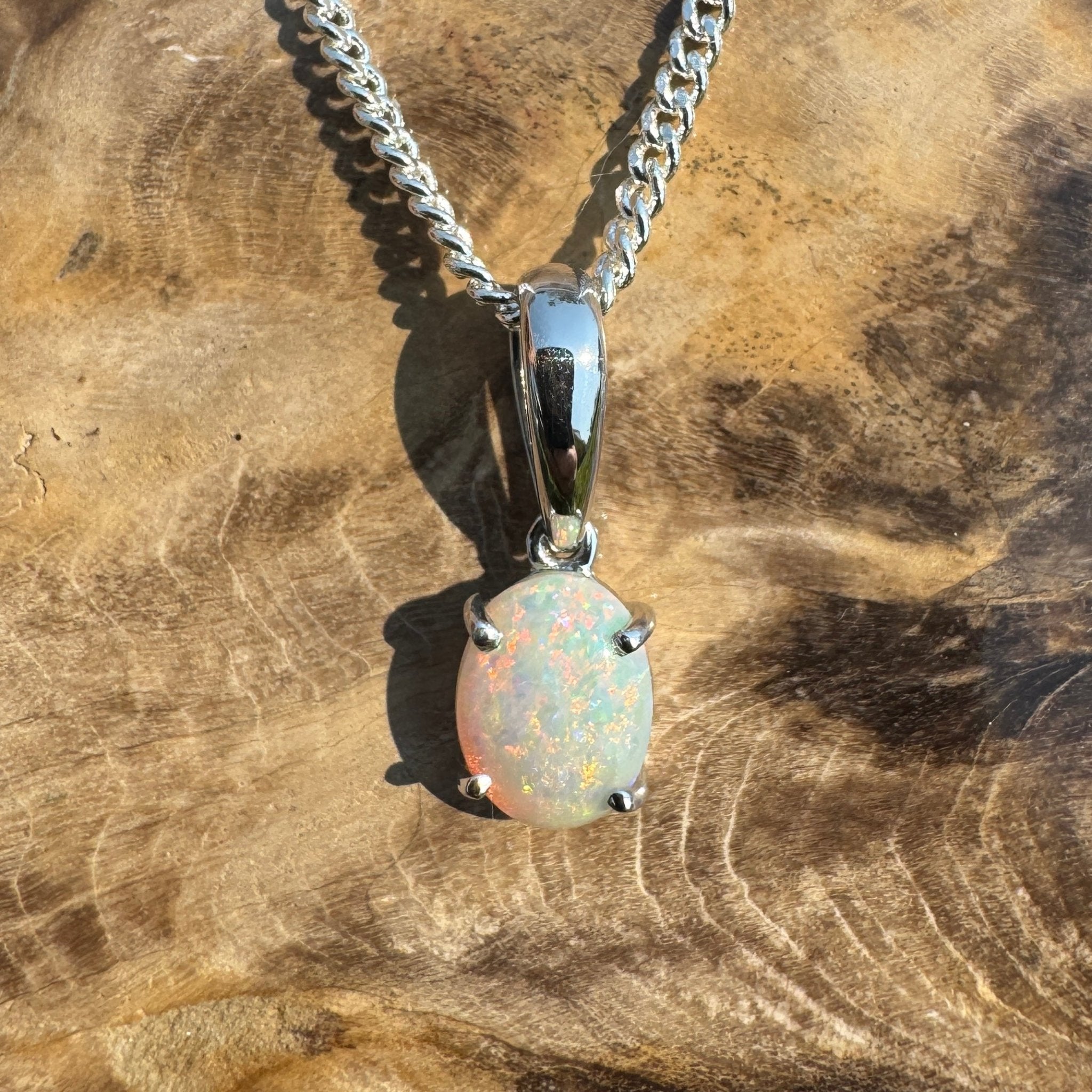 Coober Kaleidoscope – Solid 0.8ct Opal 925 Sterling Silver Pendant Necklace