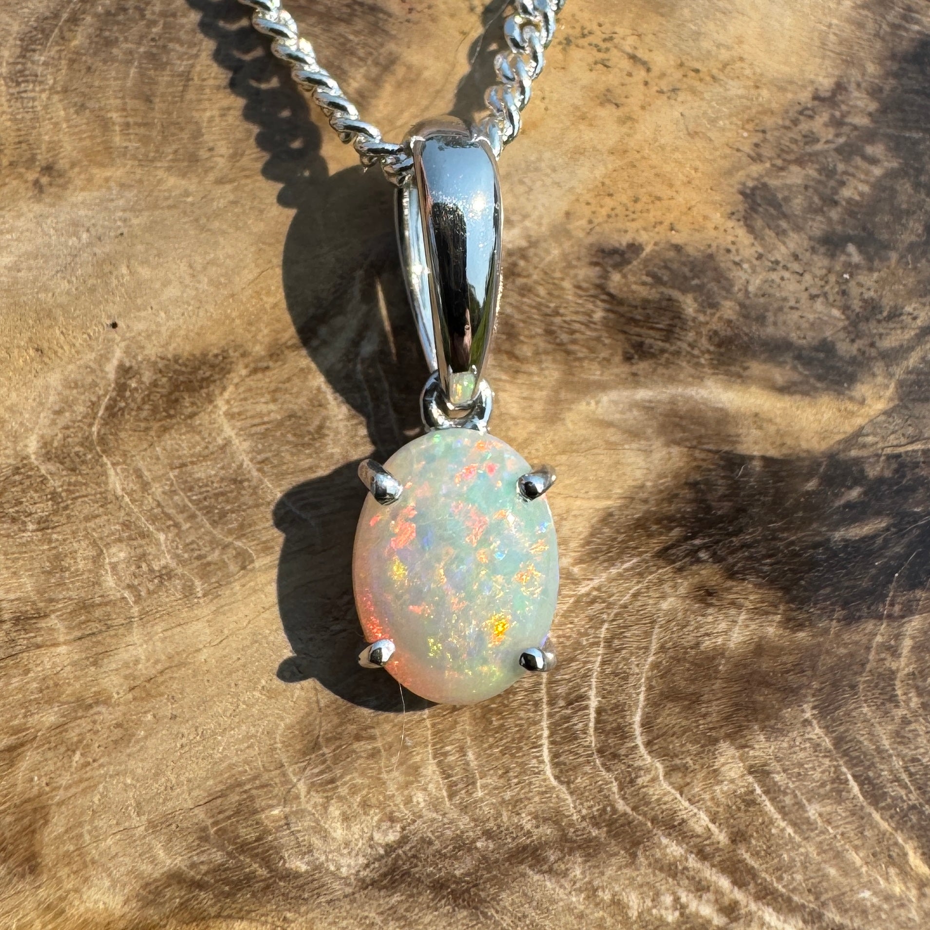 Coober Kaleidoscope – Solid 0.8ct Opal 925 Sterling Silver Pendant Necklace