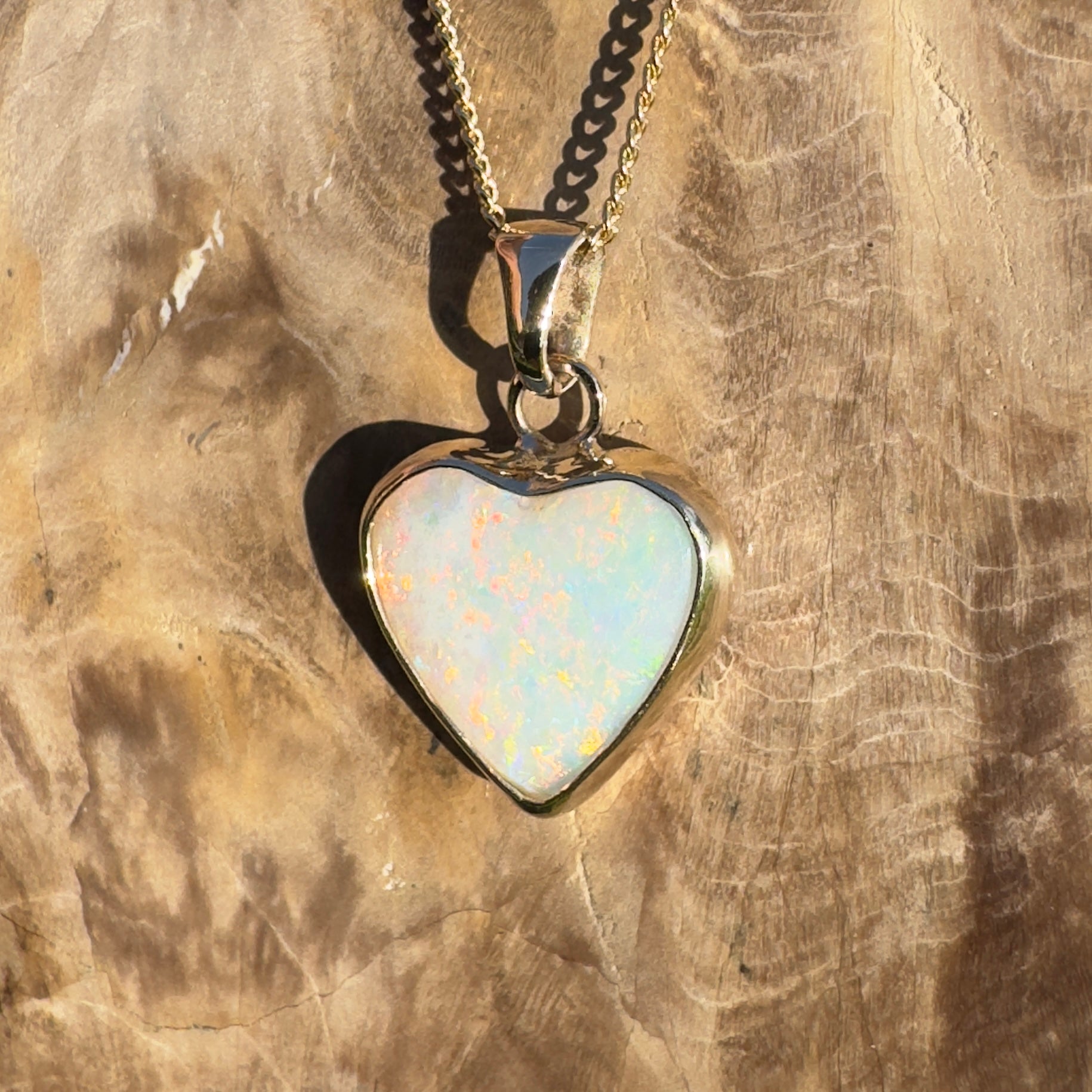 Coober Love ~ 3.5ct Solid Coober Pedy Opal 9ct Australian Gold Pendant