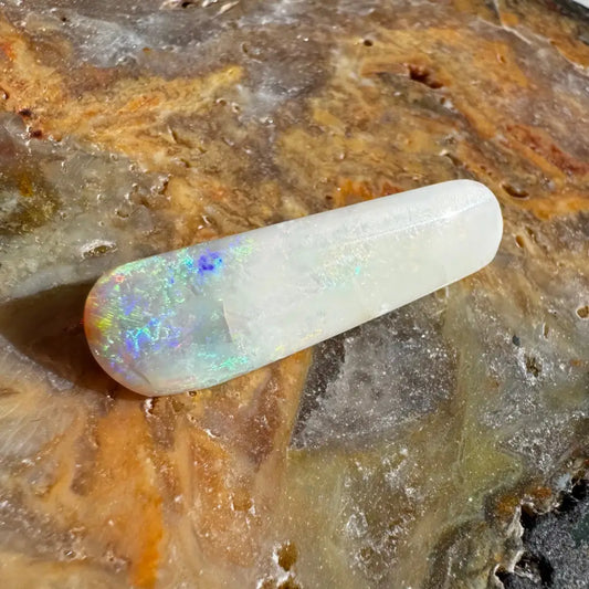 Iridescent white opal wand from Coober Pedy Belemnite Opal 7.2carat solid hand-cut artifact