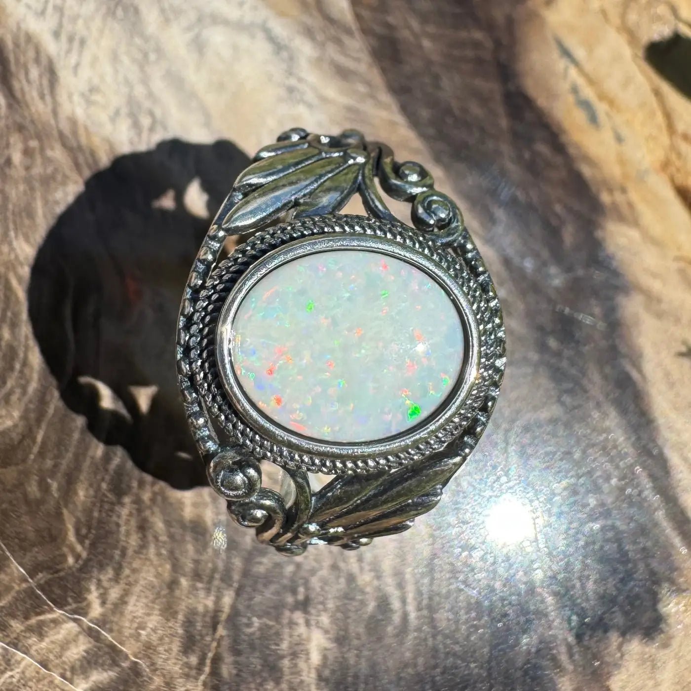 'Coober Pedy Dawn' ~ Handcrafted 1ct Solid Coober Pedy Opal 925 Sterling Silver Ring