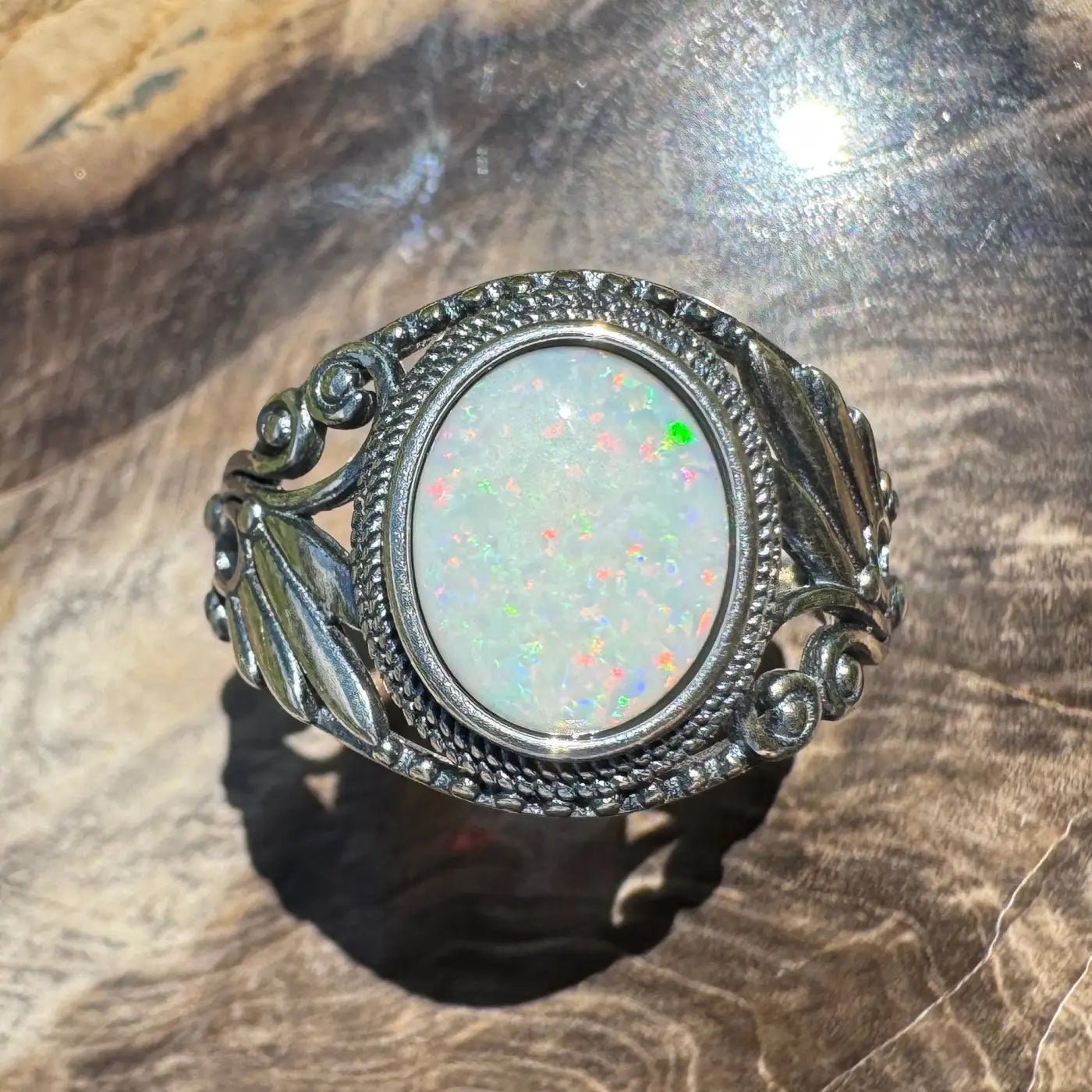 'Coober Pedy Dawn' ~ Handcrafted 1ct Solid Coober Pedy Opal 925 Sterling Silver Ring