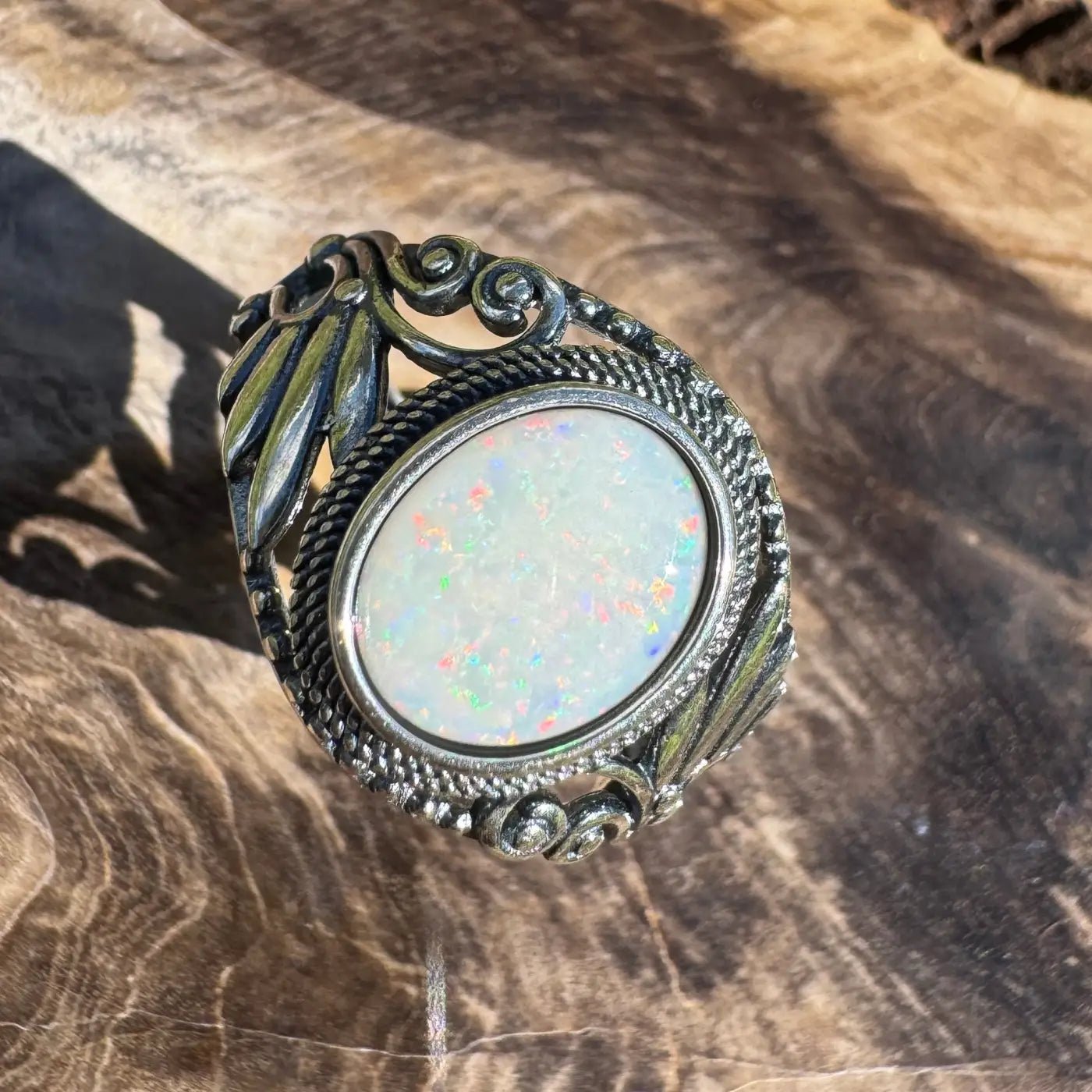 'Coober Pedy Dawn' ~ Handcrafted 1ct Solid Coober Pedy Opal 925 Sterling Silver Ring