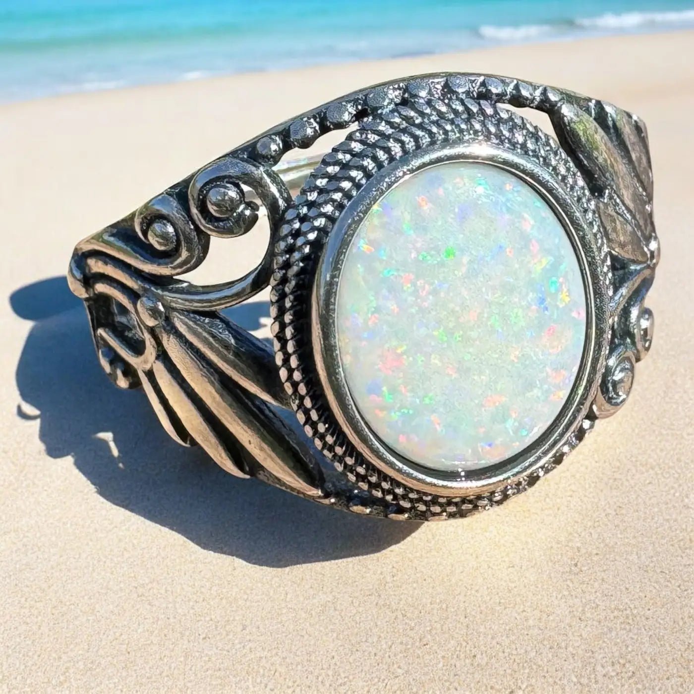 'Coober Pedy Dawn' ~ Handcrafted 1ct Solid Coober Pedy Opal 925 Sterling Silver Ring