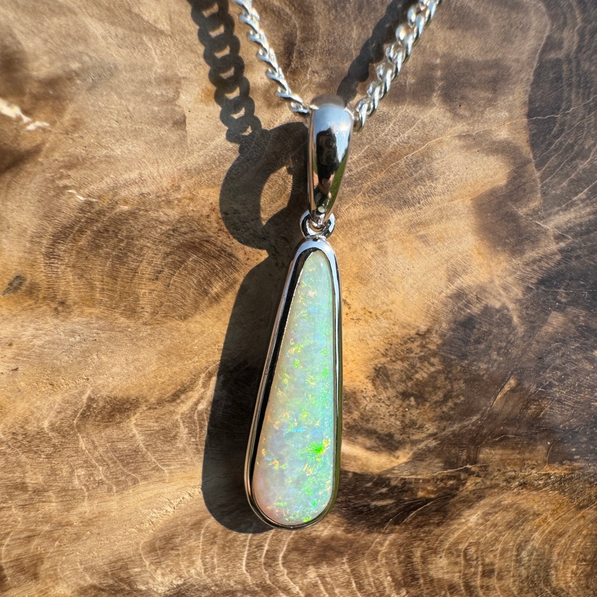 Coober Pedy Glow – Solid 2.3ct Opal 925 Sterling Silver Pendant Necklace