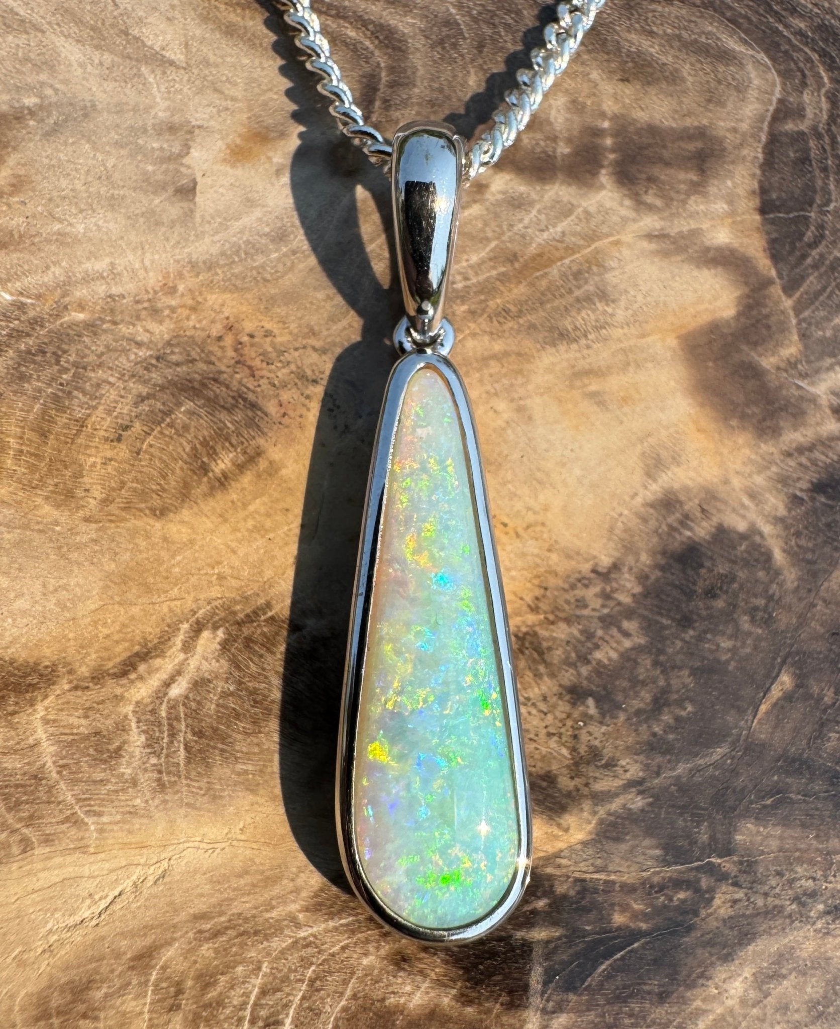 Coober Pedy Glow – Solid 2.3ct Opal 925 Sterling Silver Pendant Necklace