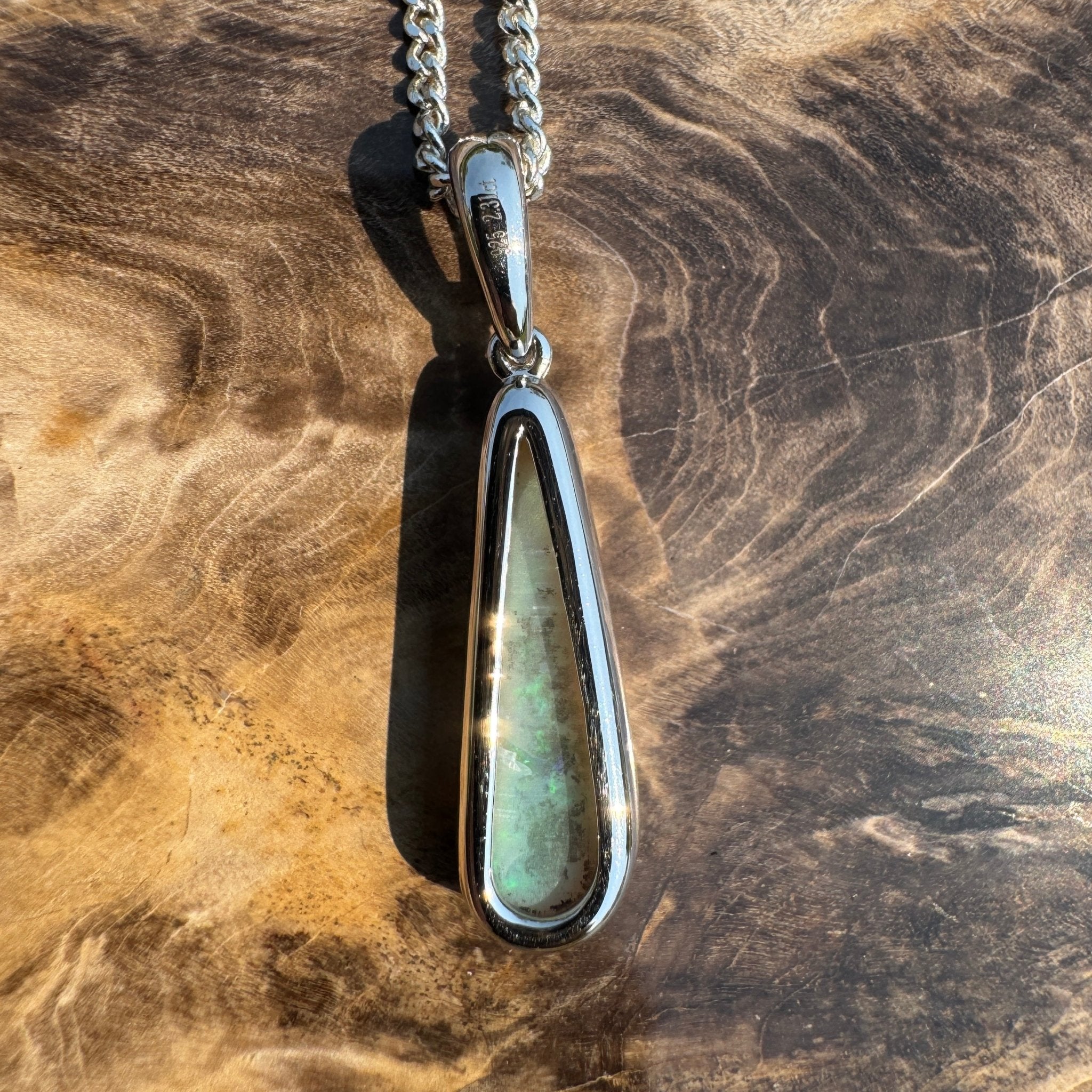Coober Pedy Glow – Solid 2.3ct Opal 925 Sterling Silver Pendant Necklace