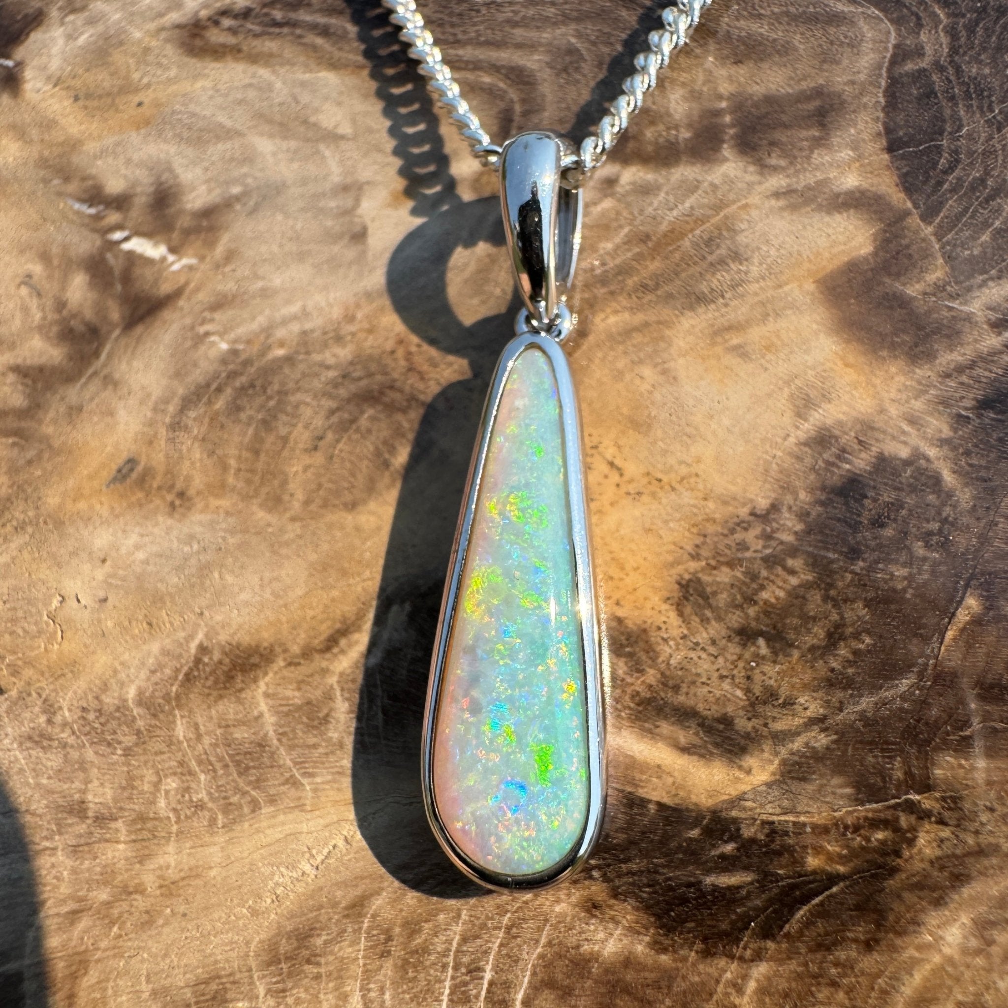 Coober Pedy Glow – Solid 2.3ct Opal 925 Sterling Silver Pendant Necklace
