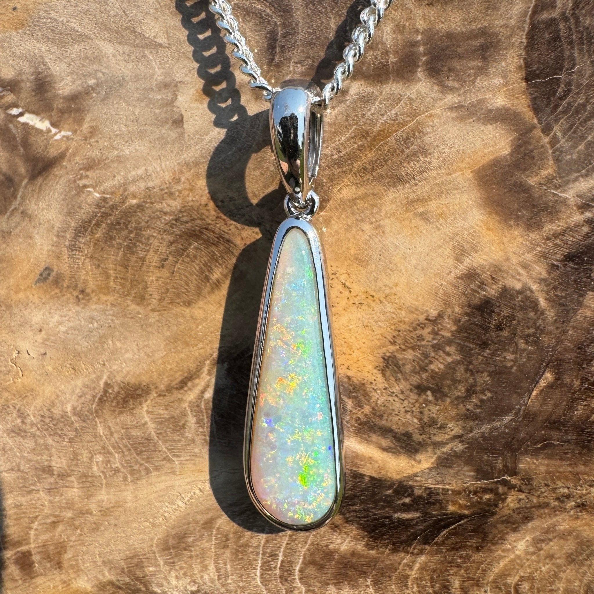 Coober Pedy Glow – Solid 2.3ct Opal 925 Sterling Silver Pendant Necklace