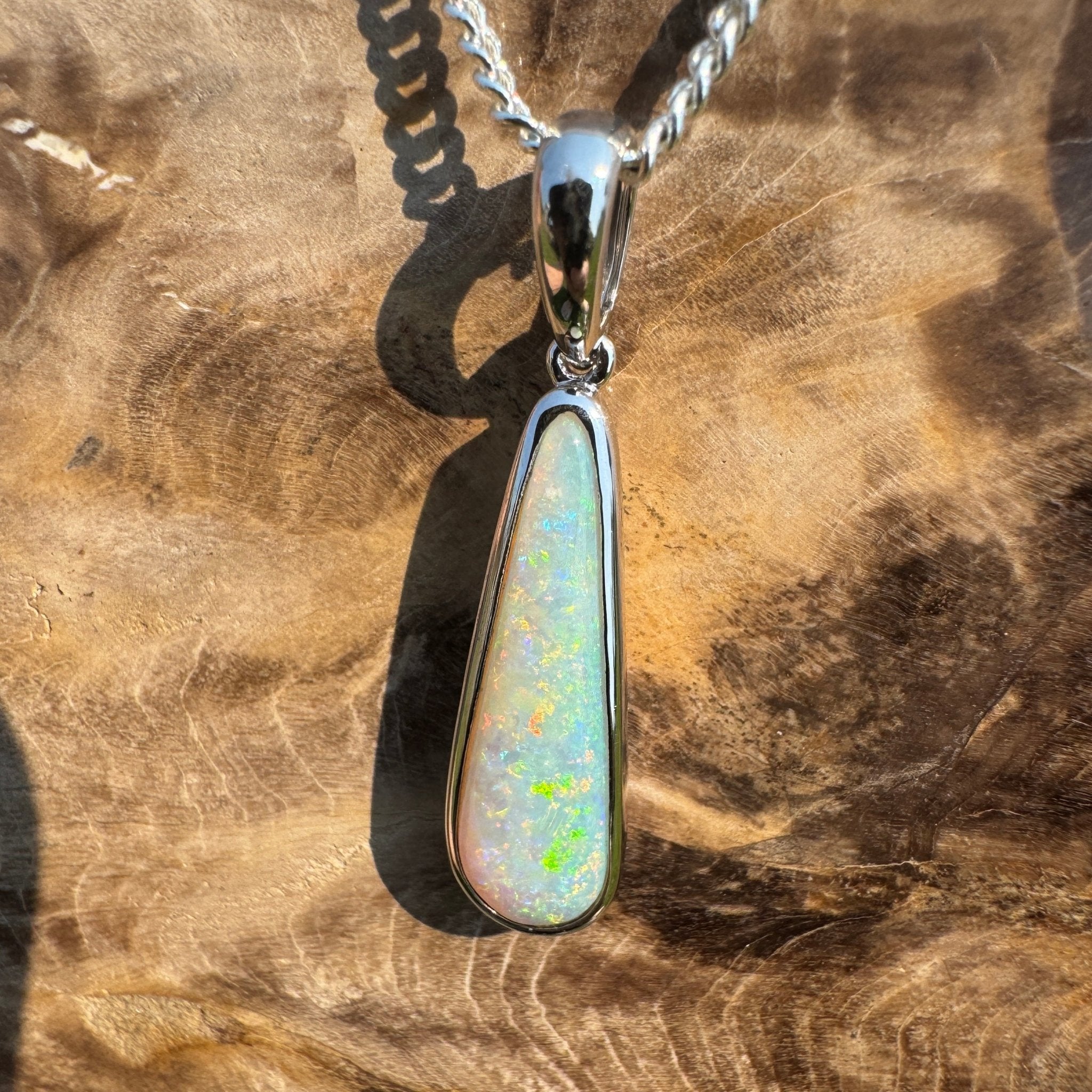 Coober Pedy Glow – Solid 2.3ct Opal 925 Sterling Silver Pendant Necklace