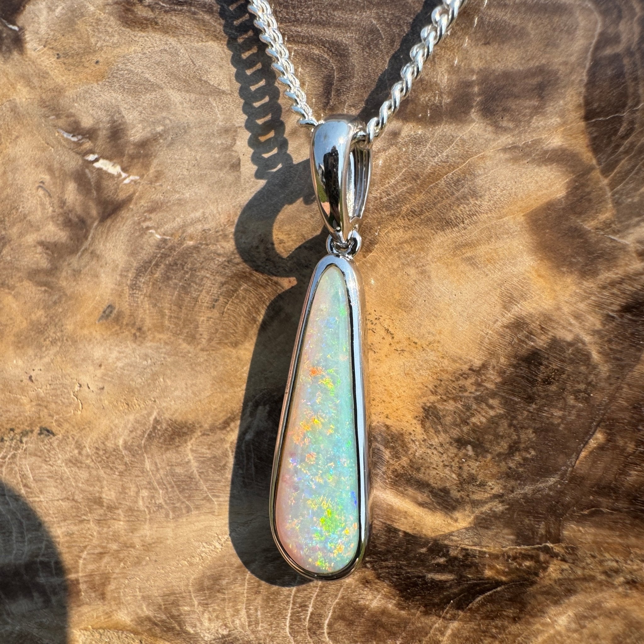 Coober Pedy Glow – Solid 2.3ct Opal 925 Sterling Silver Pendant Necklace
