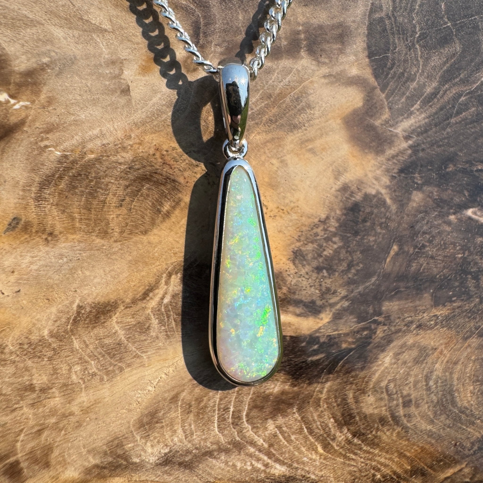 Coober Pedy Glow – Solid 2.3ct Opal 925 Sterling Silver Pendant Necklace