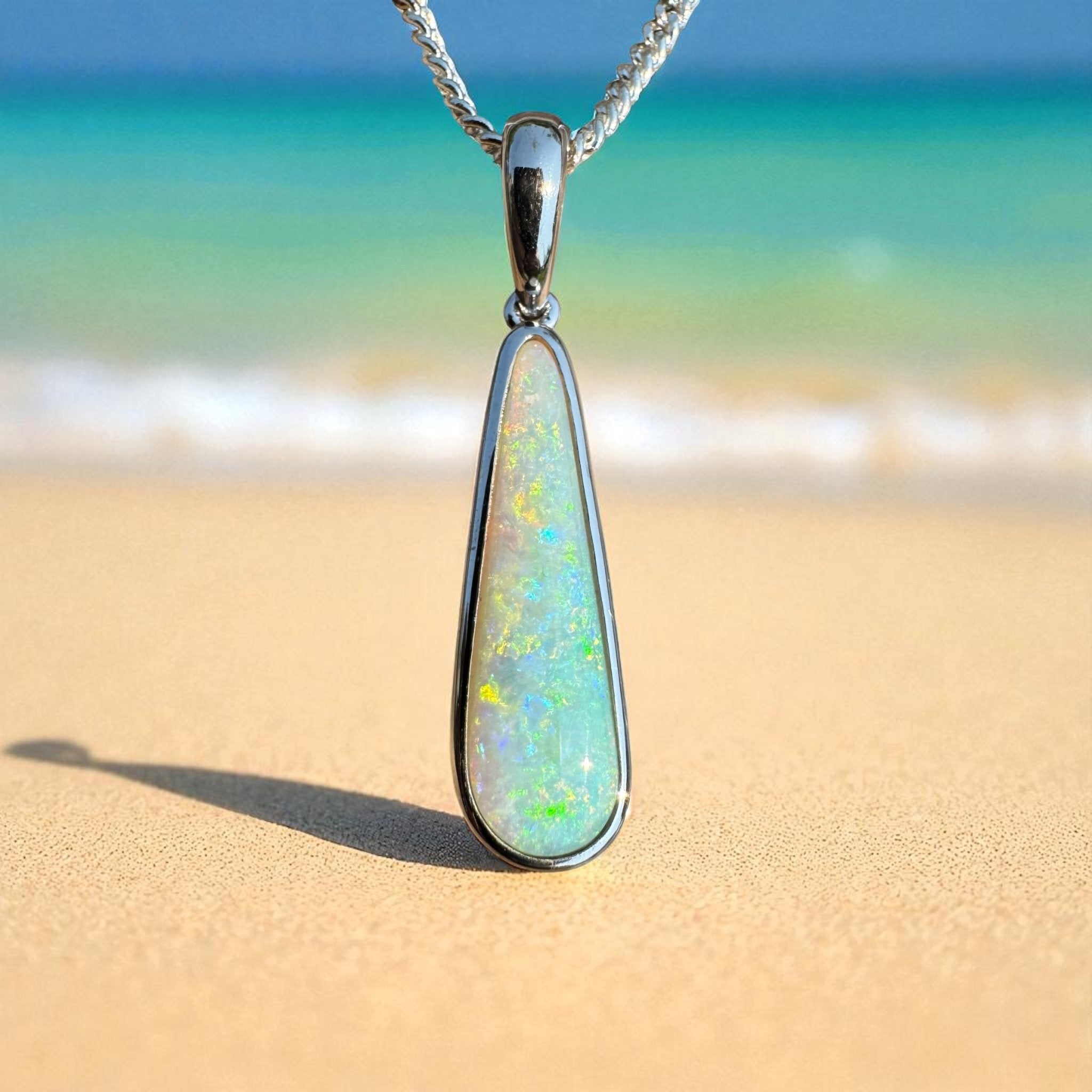 Coober Pedy Glow – Solid 2.3ct Opal 925 Sterling Silver Pendant Necklace