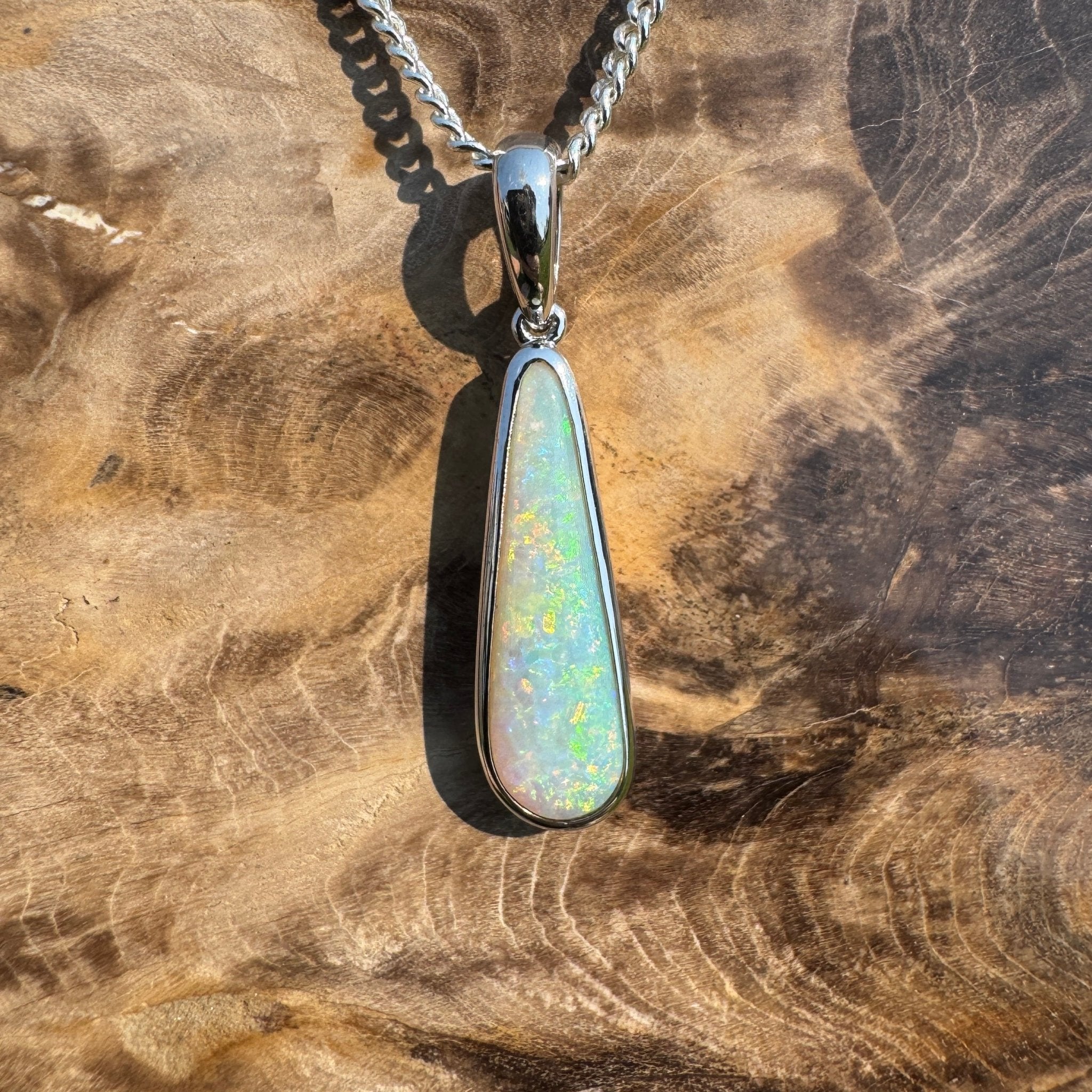Coober Pedy Glow – Solid 2.3ct Opal 925 Sterling Silver Pendant Necklace