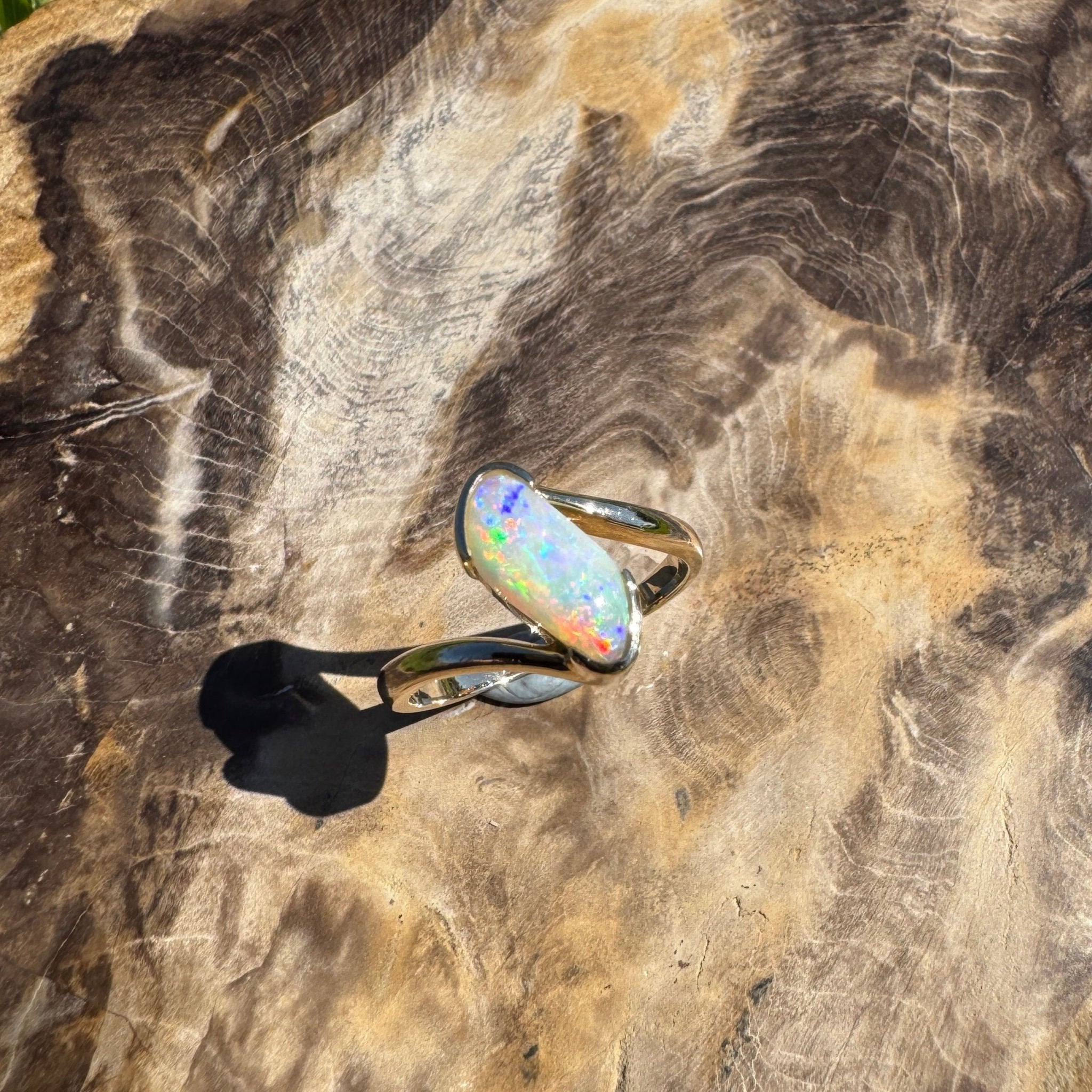 Coober Pedy Luminary ~ 1.1ct Solid Coober Pedy Opal 14ct Solid Australian Yellow Gold Ring