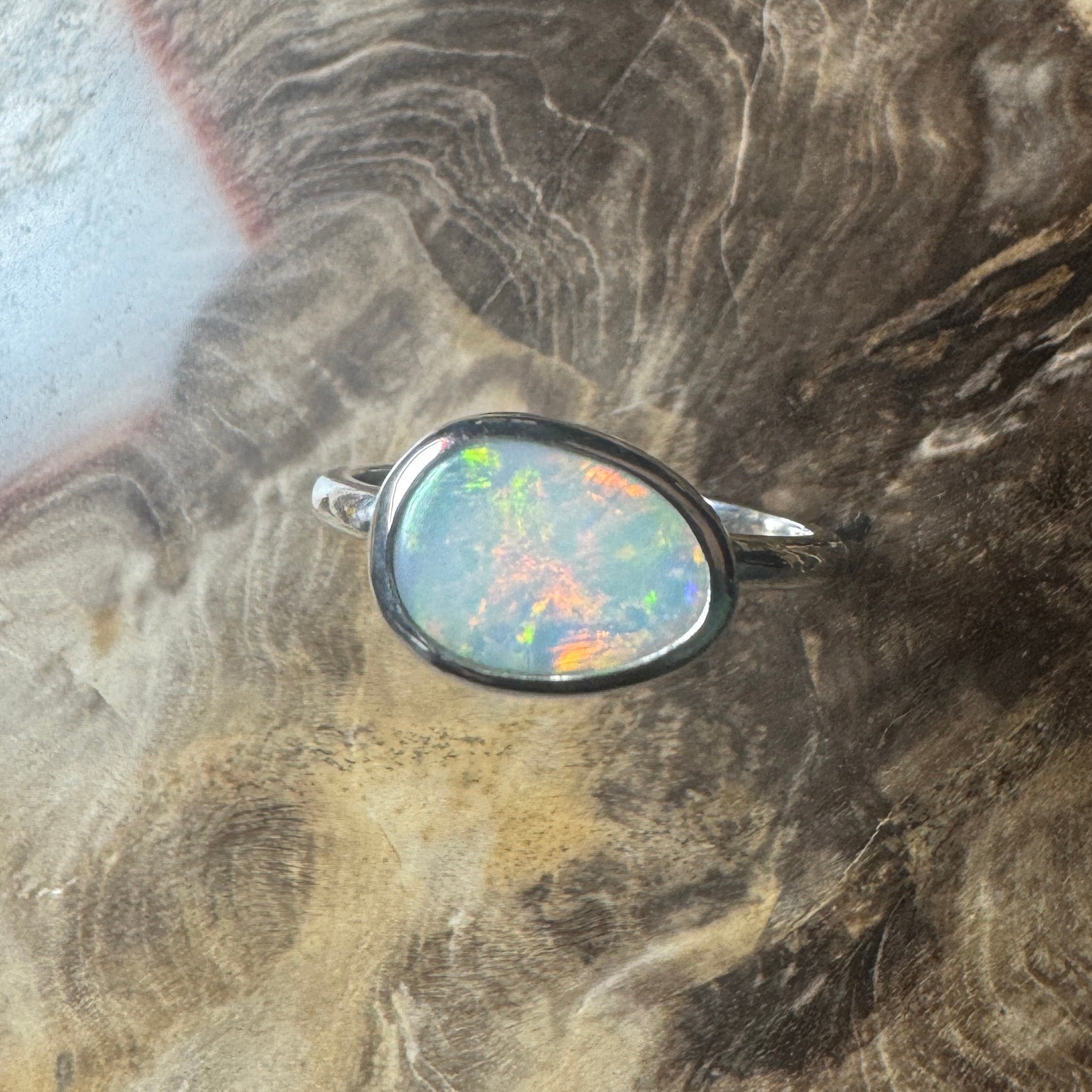 Coober Reds ~ 0.9ct Solid Coober Pedy Opal 925 Silver Ring