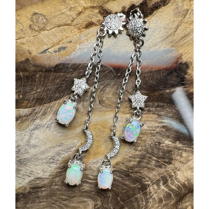 Silver opal celestial earrings from Coober Ridge Echoes featuring Coober Pedy and Lightning Ridge opals