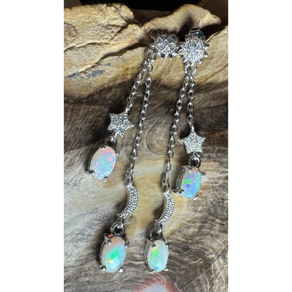 Silver opal dangle earrings featuring Coober Pedy and Lightning Ridge opals