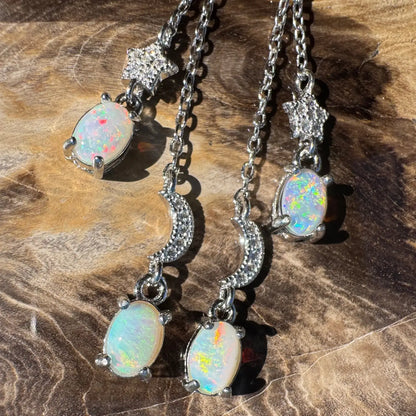 Opal and silver handcrafted earrings featuring Coober Pedy and Lightning Ridge Opals
