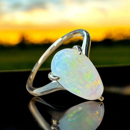 Handcrafted Coober Pedy opal teardrop ring in 9ct yellow gold from Coober’s Calling collection