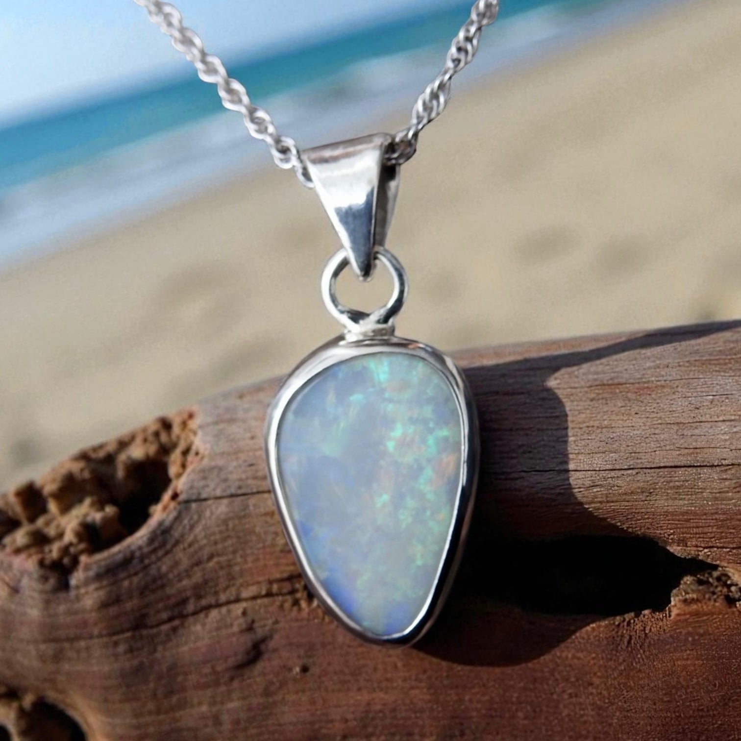 Coolum Breeze – 4.9ct Solid Lightning Ridge Opal 925 Sterling Silver Pendant Necklace