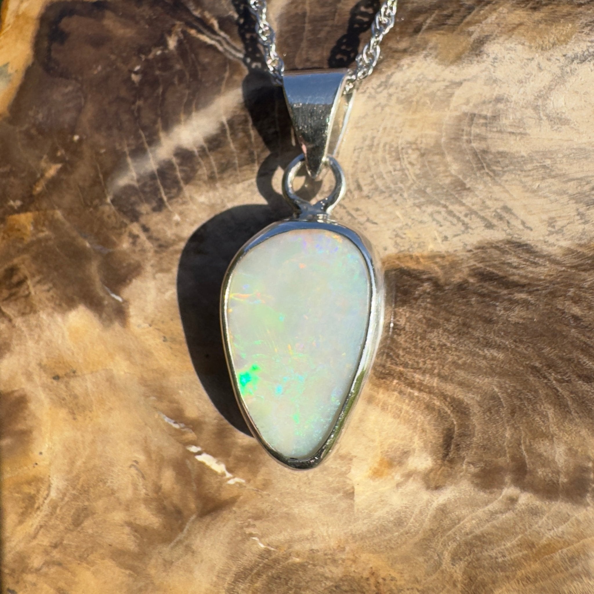 Coolum Breeze – 4.9ct Solid Lightning Ridge Opal 925 Sterling Silver Pendant Necklace