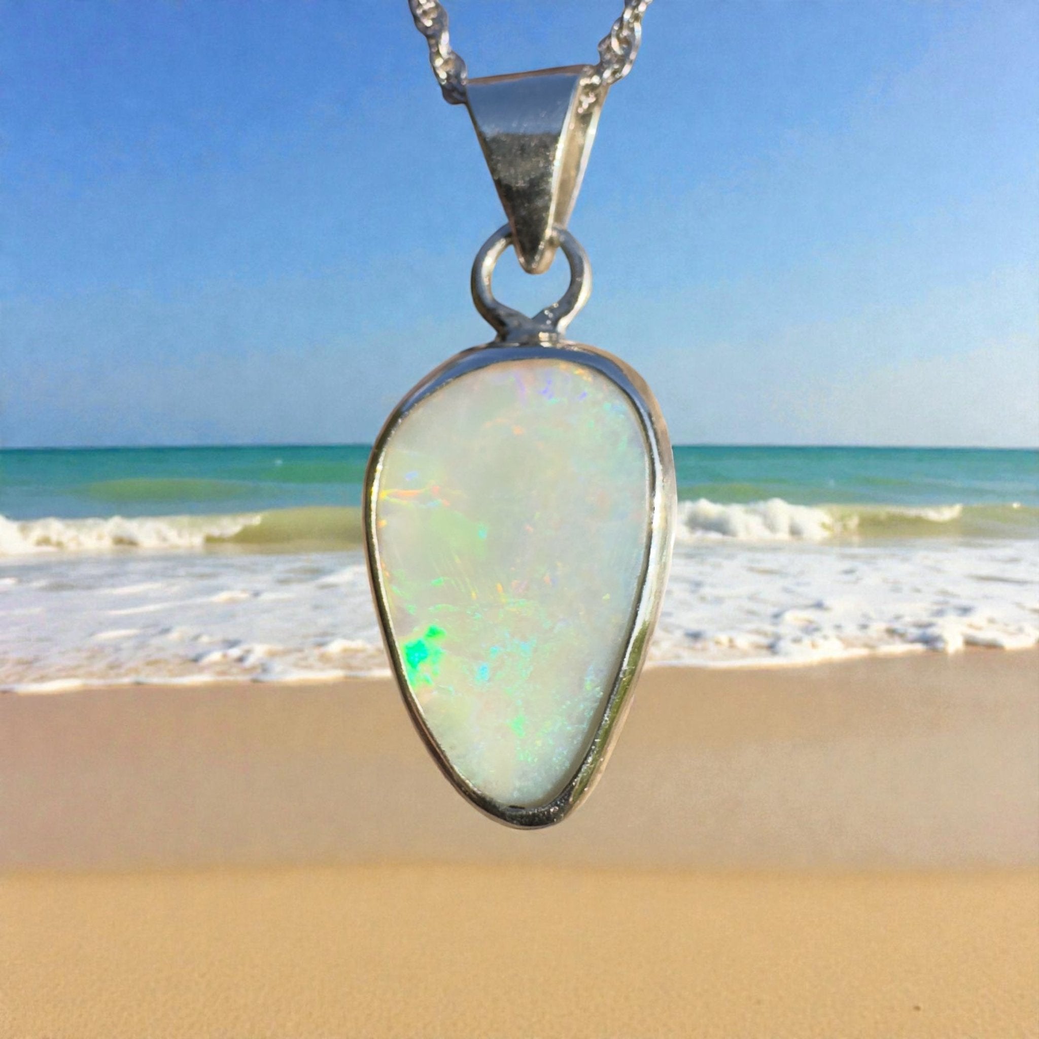 Coolum Breeze – 4.9ct Solid Lightning Ridge Opal 925 Sterling Silver Pendant Necklace