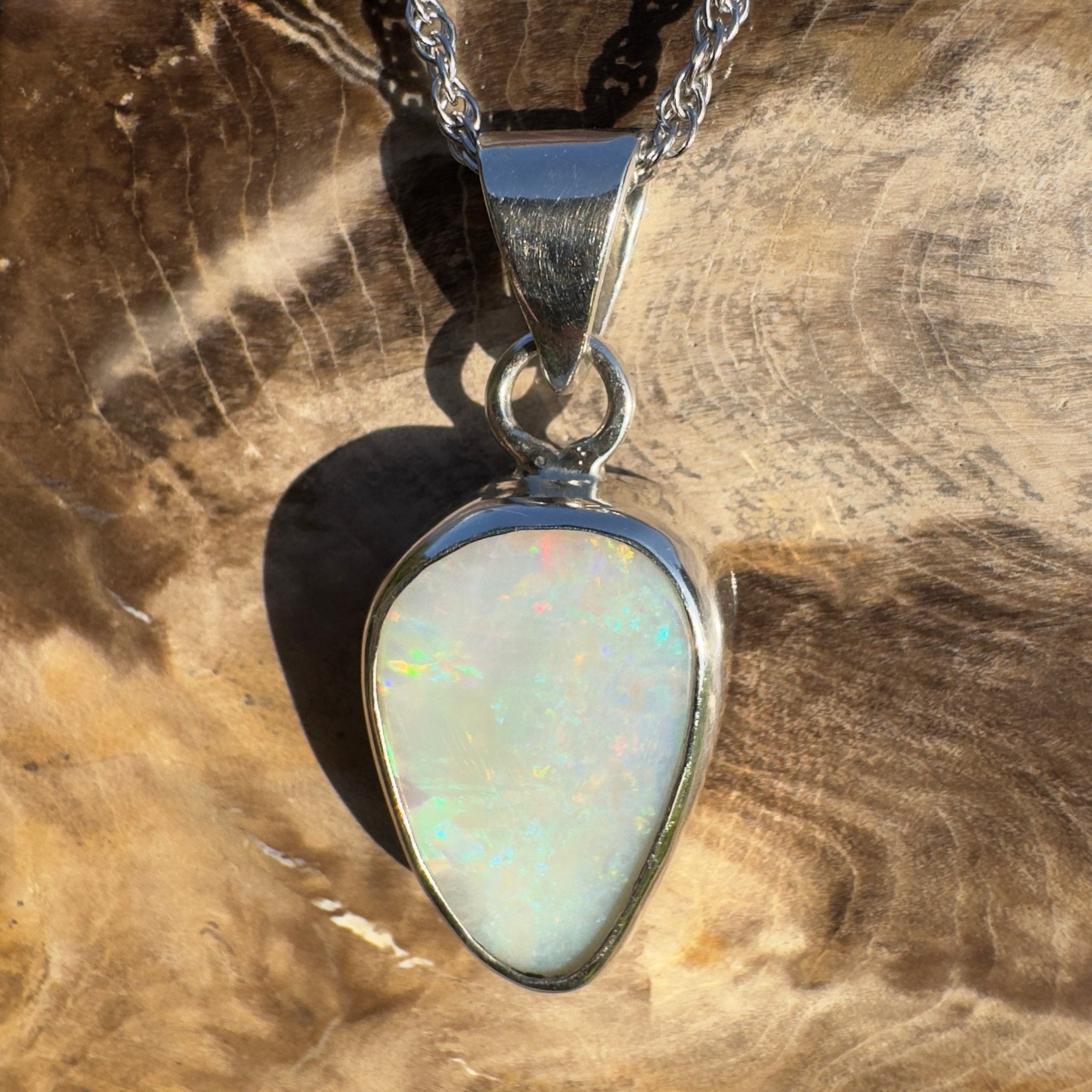 Coolum Breeze – 4.9ct Solid Lightning Ridge Opal 925 Sterling Silver Pendant Necklace
