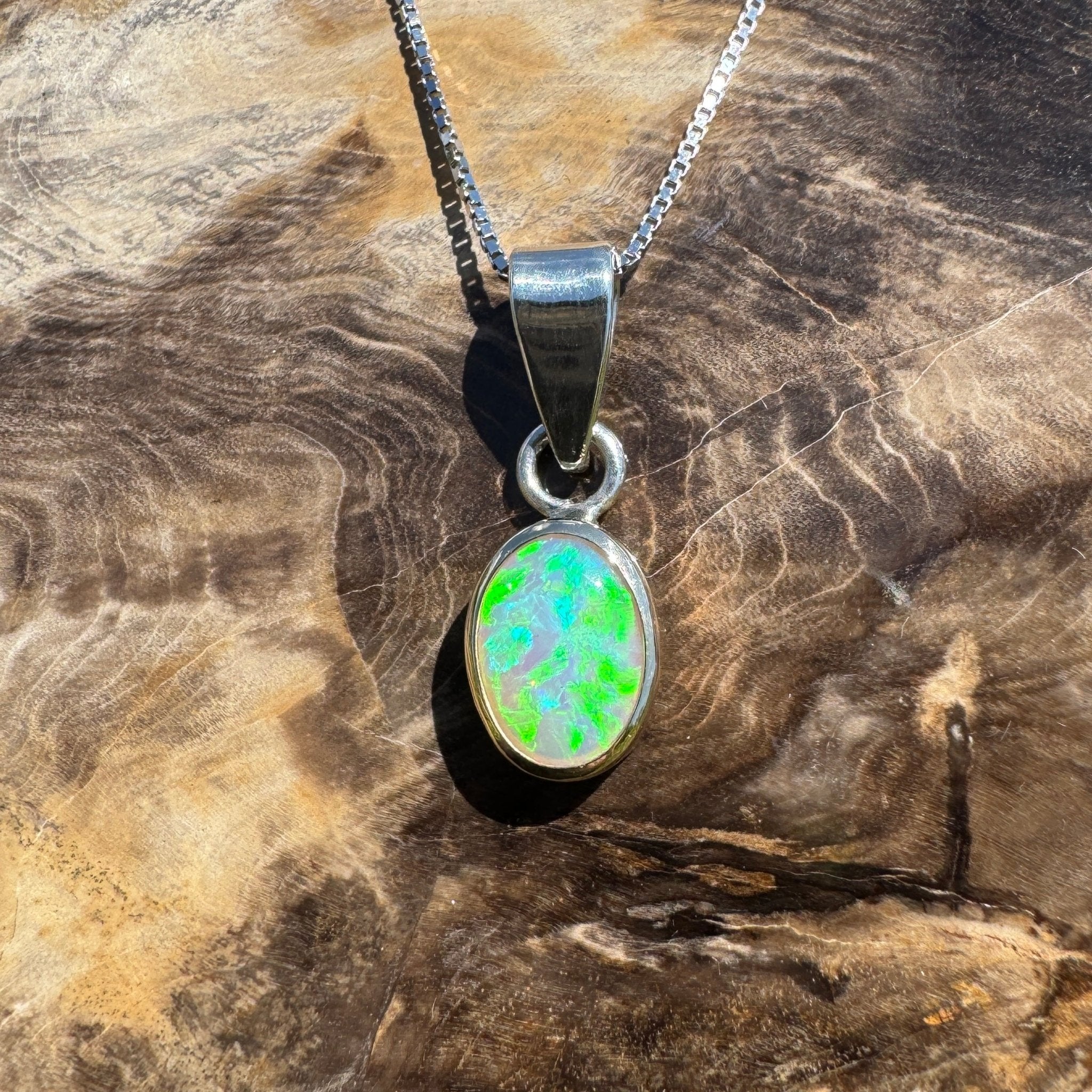 Coral Bay Drift ~ 1.7ct Solid Lightning Ridge Crystal Opal Two - tone 9ct Gold and 925 Sterling Silver Pendant Necklace