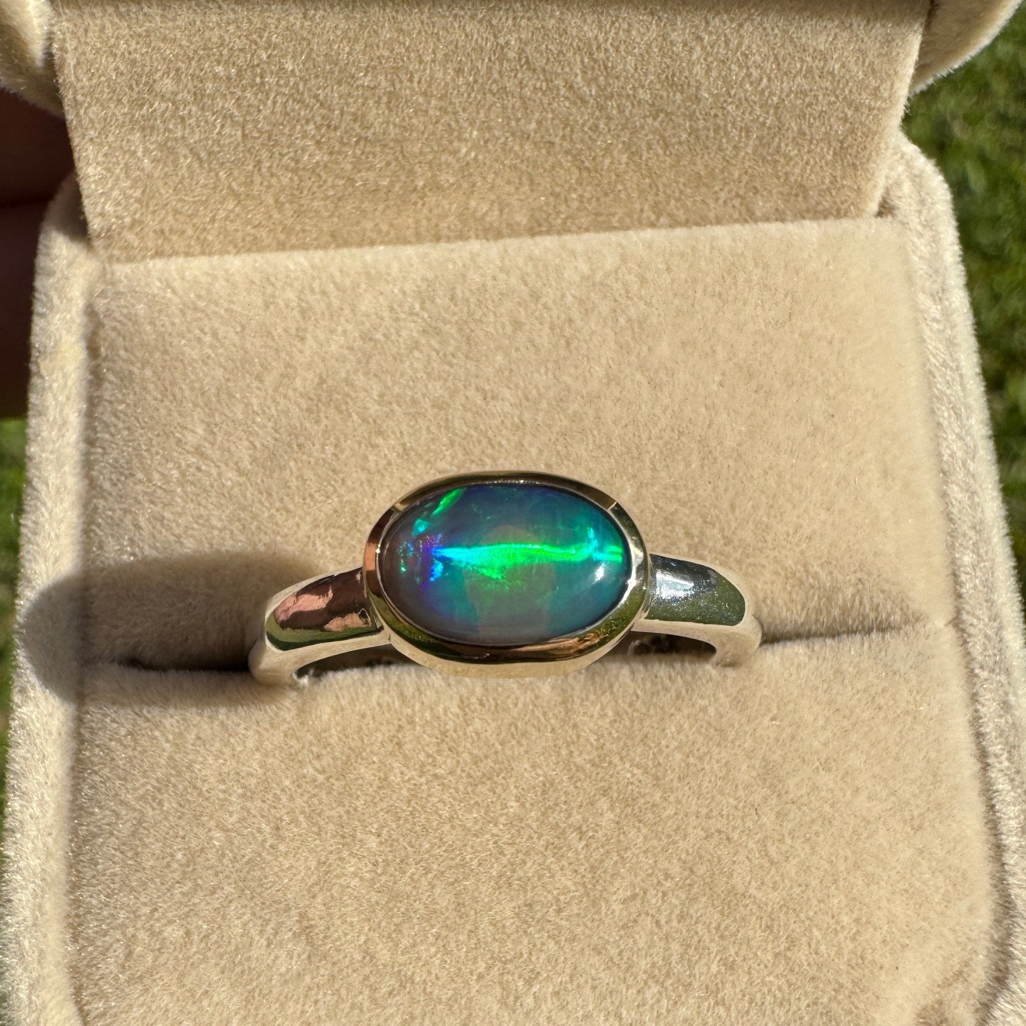 Coral Bay Glow - 1.7ct Solid Lightning Ridge Black Opal Two - Tone 9ct Gold & 925 Sterling Silver Ring
