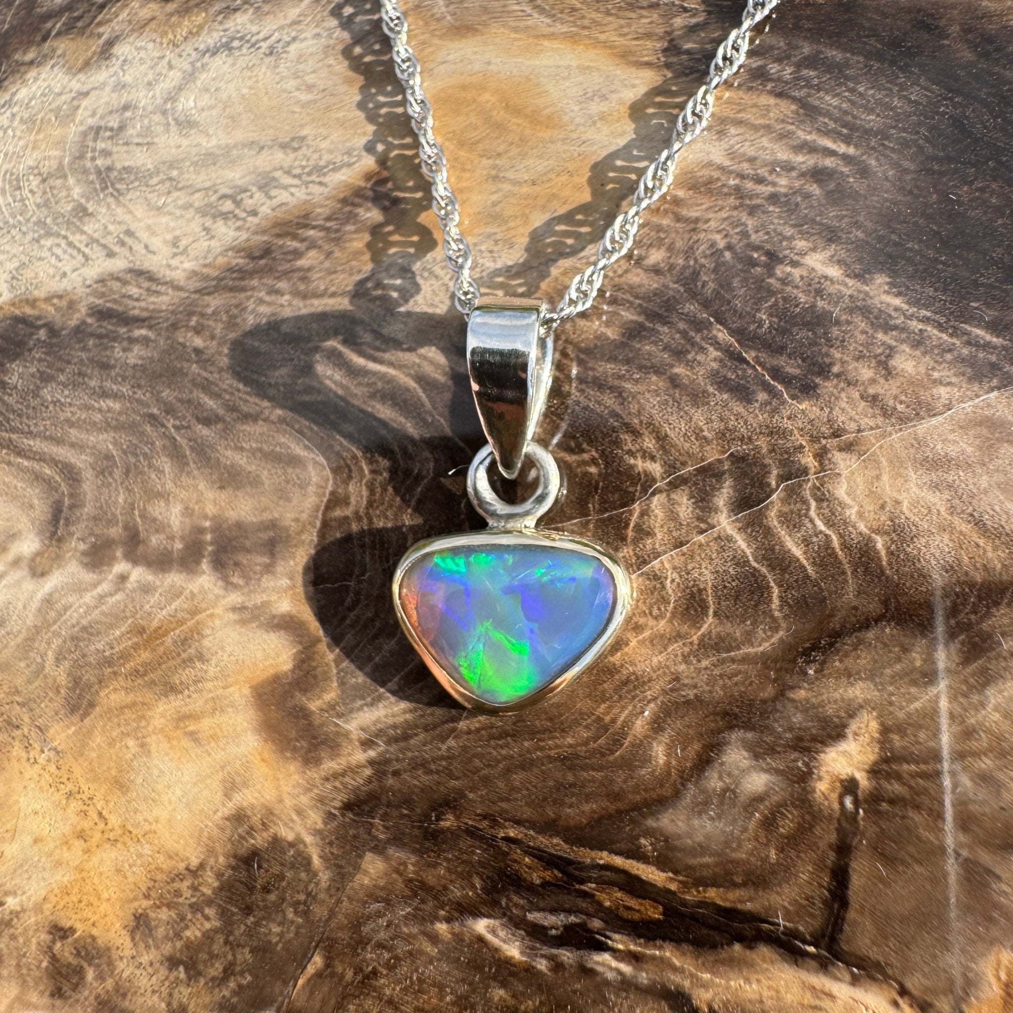 Coral Coast Radiance ~ 1.3ct Solid Lightning Ridge Opal Two - tone 9ct Gold and 925 Sterling Silver Pendant Necklace