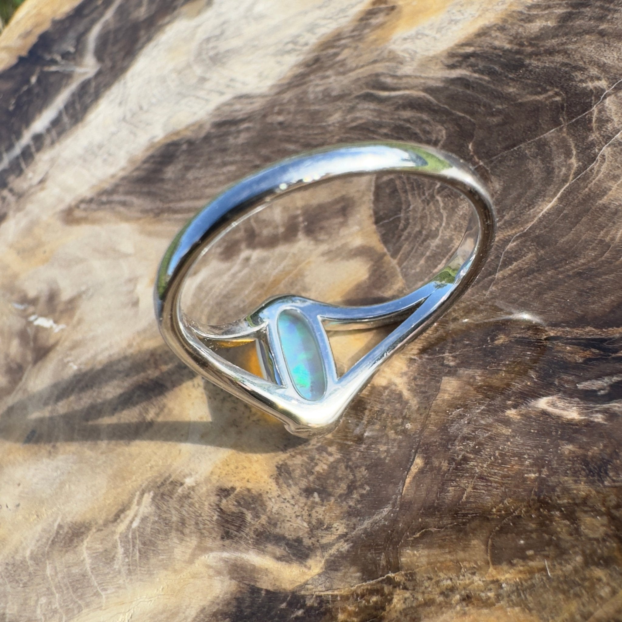 Coral Sea Dreaming ~ 0.8ct Solid Coober Pedy Crystal Opal 925 Sterling Silver Ring