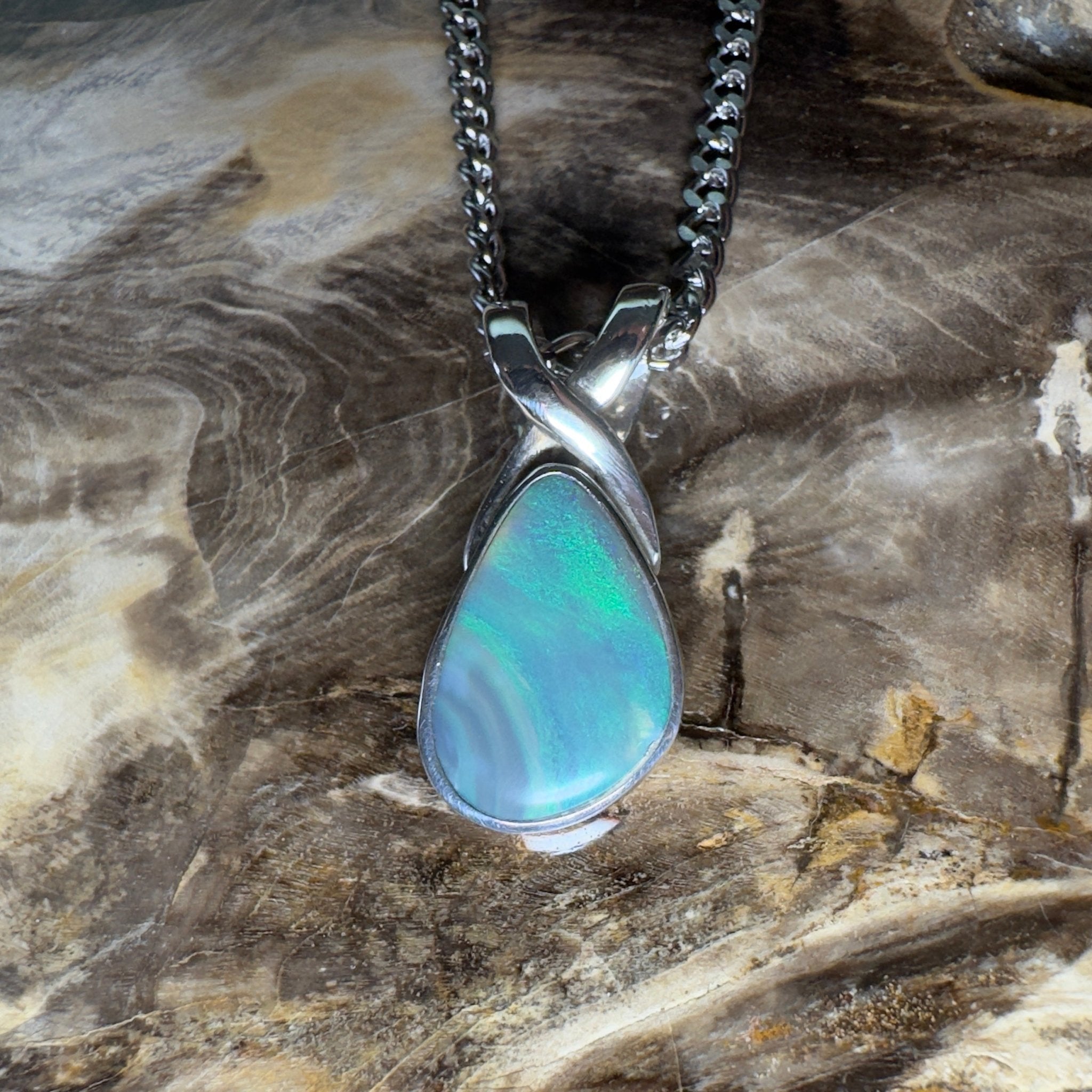 Coral Shelf Fire ~ 5.2ct Lightning Ridge Opal 925 Silver Pendant